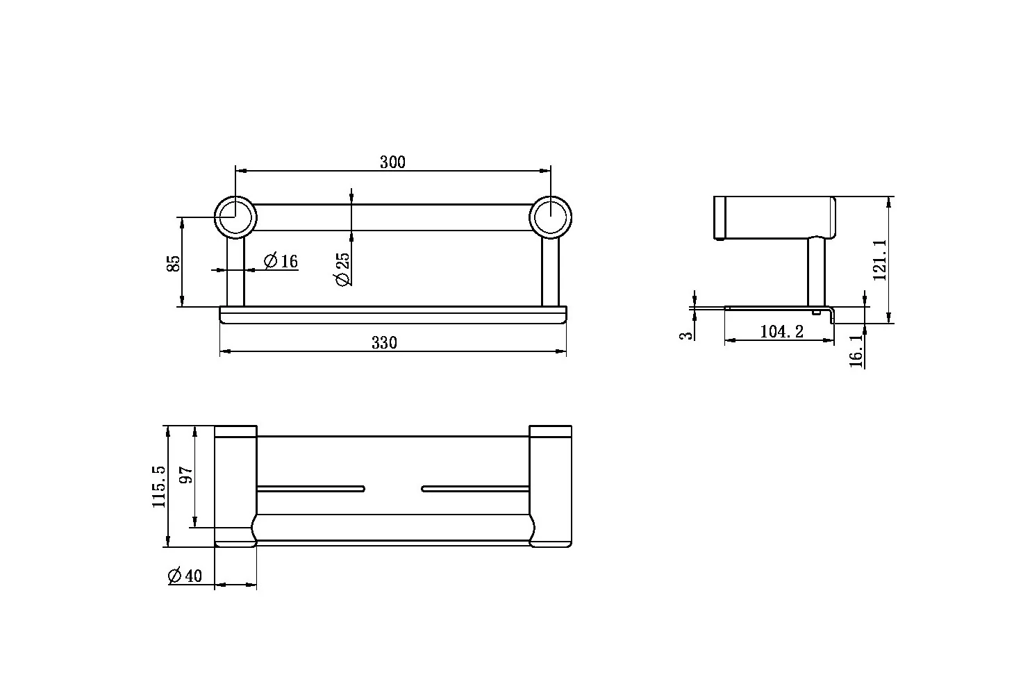 Mecca Care 25mm Grab Rail with Shelf 300mm - Image 13