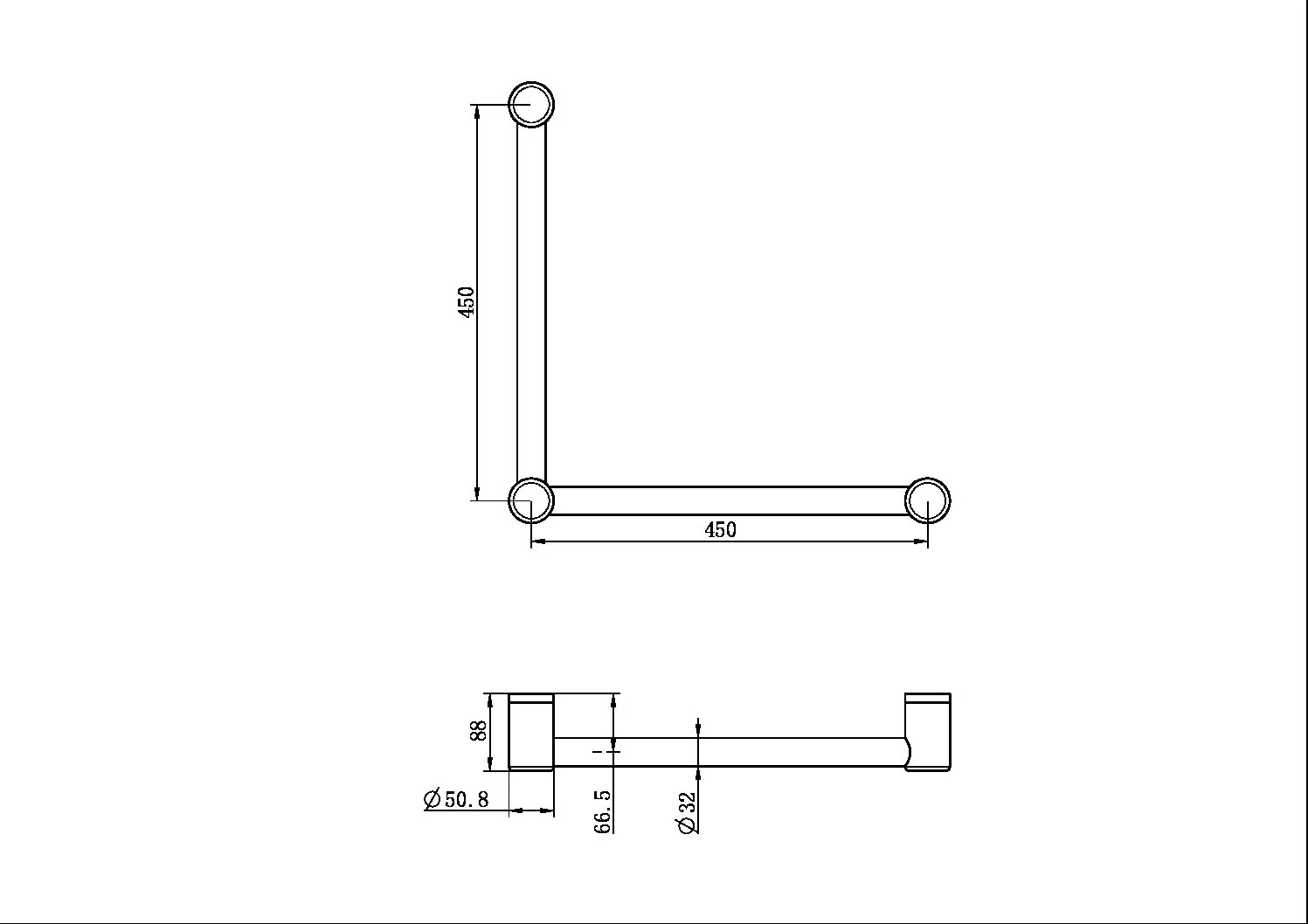Mecca Care 32mm Ambulant Toilet Grad Rail 90 Degree 450x450mm - Image 13