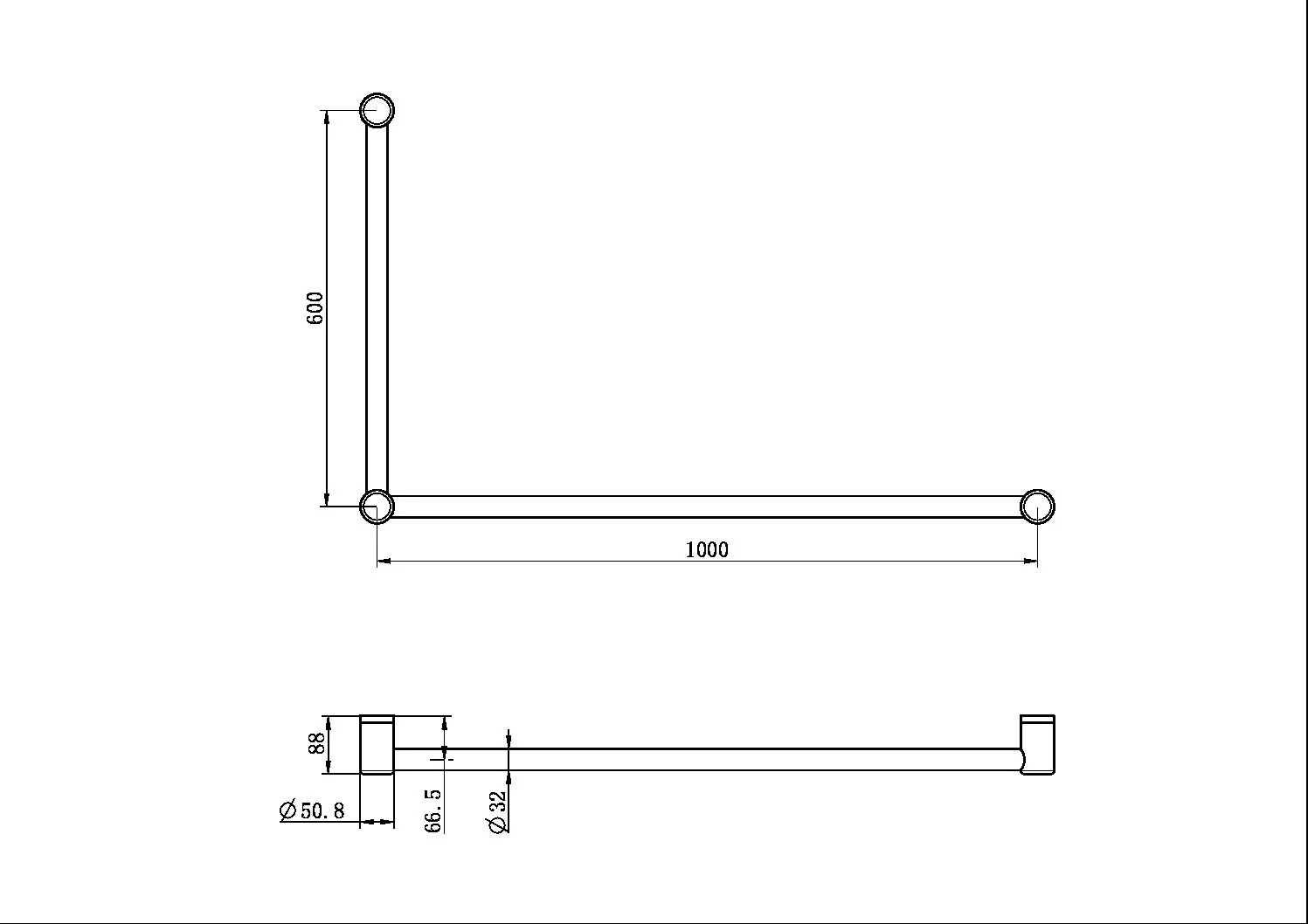 Mecca Care 32mm DDA Toilet Grab Rail Set 90 Degree 600mmx1000mm - Image 13