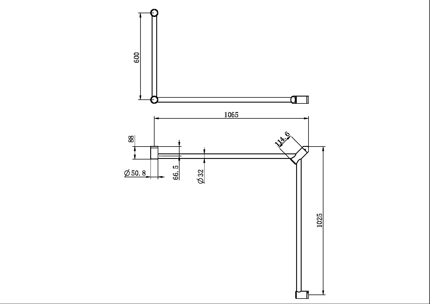 Mecca Care 32mm DDA Toilet Grab Rail Set 90 Degree Continuous 600x1065x1025mm - Image 13