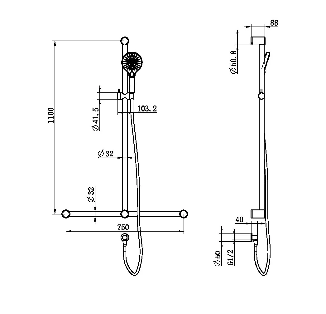 Mecca Care 32mm T Bar Grab Rail And Adjustable Shower Rail Set 1100x750mm - Image 7