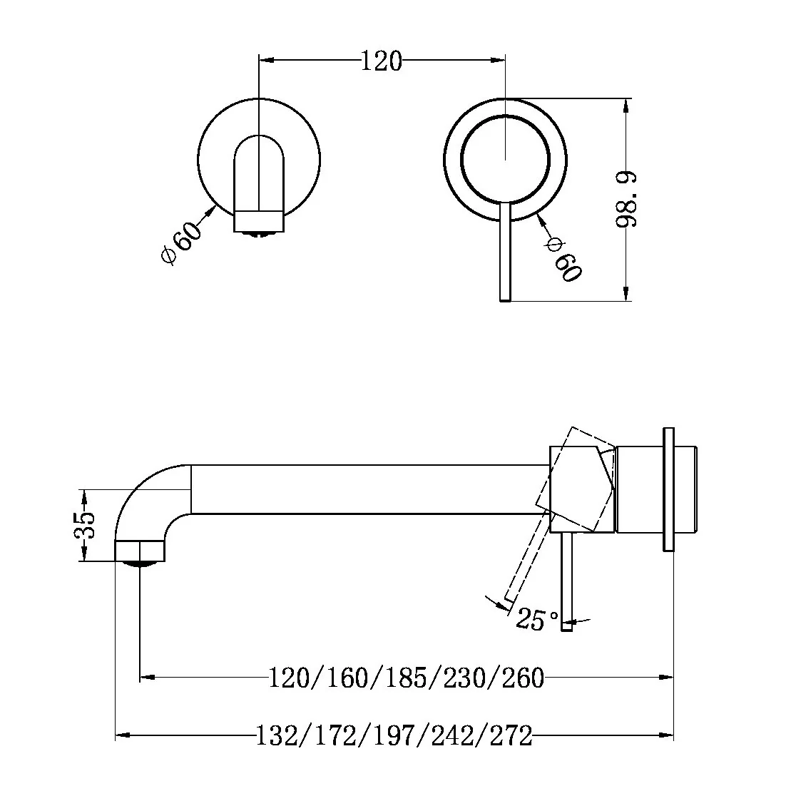 Mecca Wall Basin/bath Mixer Separate Back Plate 260mm - Image 11