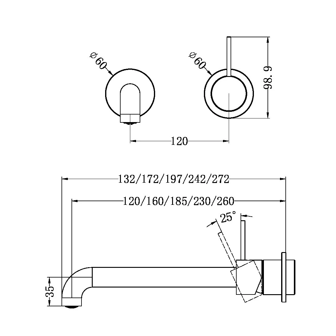 Mecca Wall Basin/bath Mixer Separete Back Plate Handle Up 160mm - Image 11