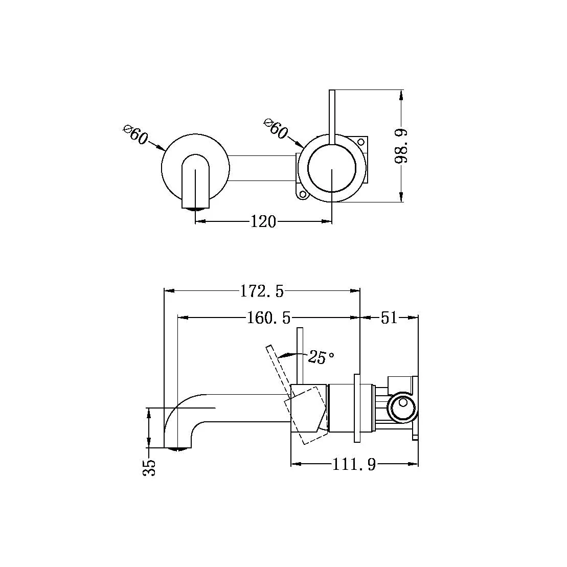 Mecca Wall Basin Mixer Handle Up 185mm - Image 4
