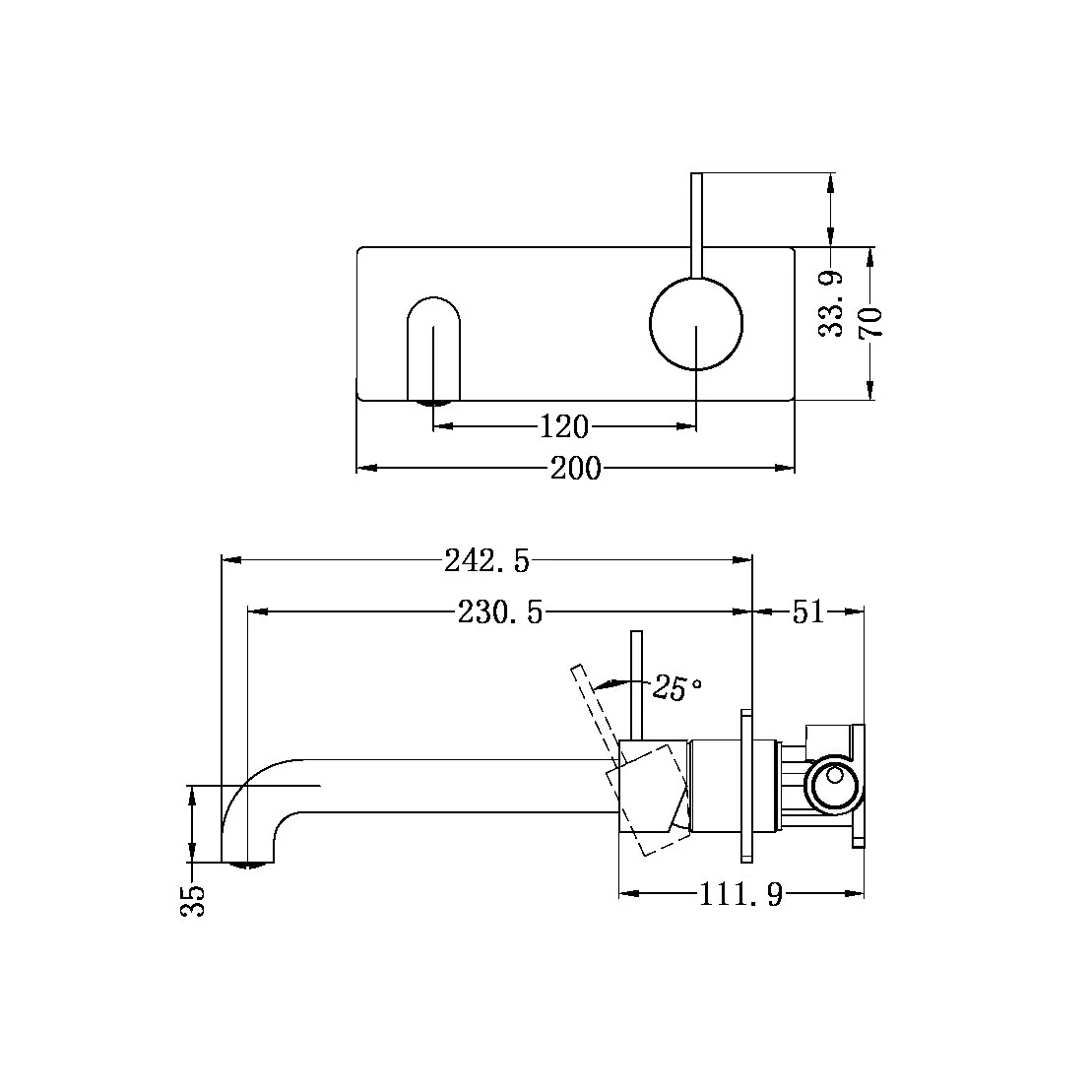 Mecca Wall Basin Mixer Handle Up 230mm - Image 28