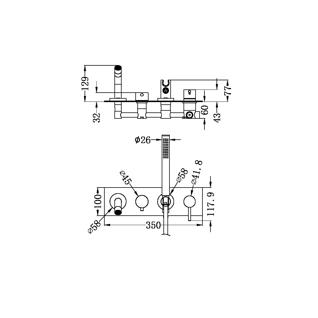 Mecca Wall Mounted Bath Mixer With Hand Shower - Image 3
