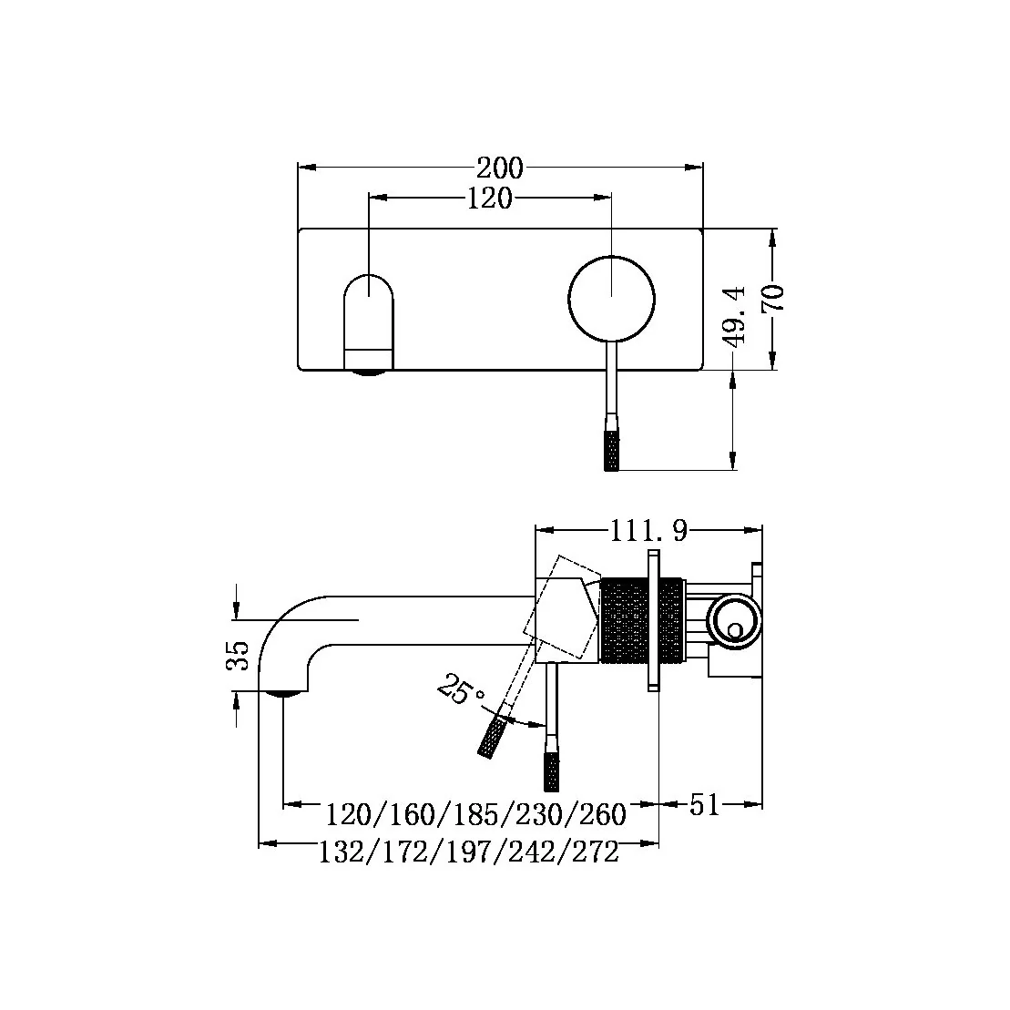 Opal Wall Basin/bath Mixer 120/160/185/230/260mm Graphite - Image 5
