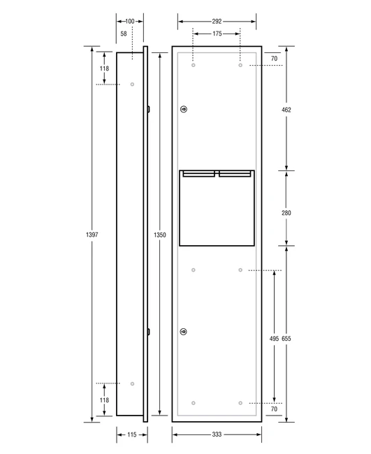 Paper Towel Dispenser & Waste Receptacle - Recessed in Satin Stainless Steel - New model - ML706_REC_MK3 - Image 2