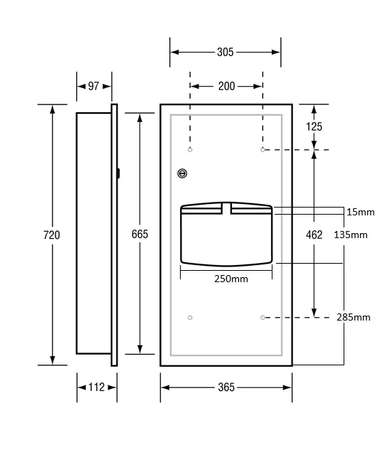 Paper Towel Dispenser & Waste Receptacle - Recessed in Satin Stainless Steel 365mmW x 720mmH x 112mmD - Image 2