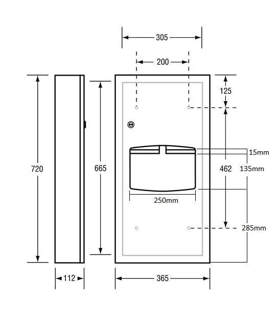 Paper Towel Dispenser & Waste Receptacle - Surface Mounted in Satin Stainless Steel with 2 keys - Image 2