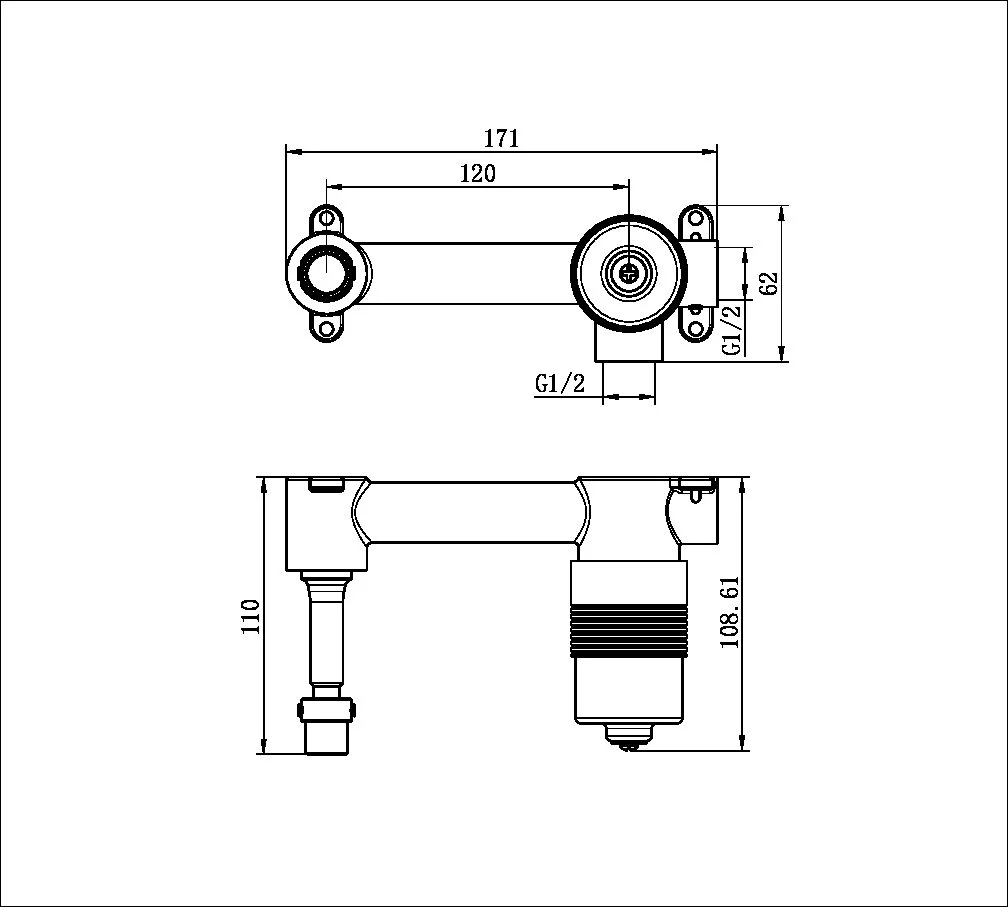 Project 35mm Universal Wall Basin/Bath Mixer Body Only - Image 2