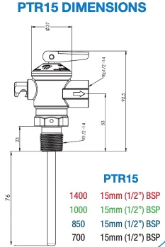 AVG PTR15-1400 Pressure Temperature Relief Valve 1400 KPA 15mm 1/2" BSP - Image 2