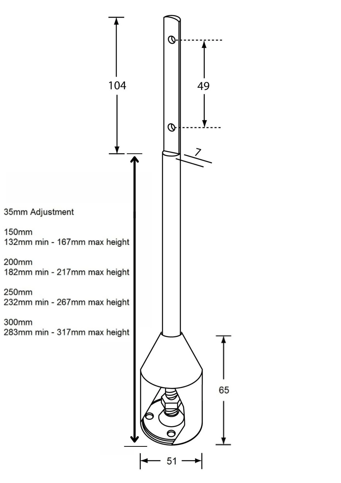 Rebated Shaft Foot Assembly - Multiple Lengths Available - Image 2
