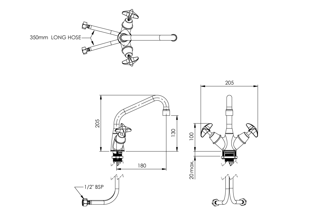 School Pattern Dual Mixer with SP010 Spout Anti-Vandal Aerator 6 Lpm – Jumper Valve - Image 2