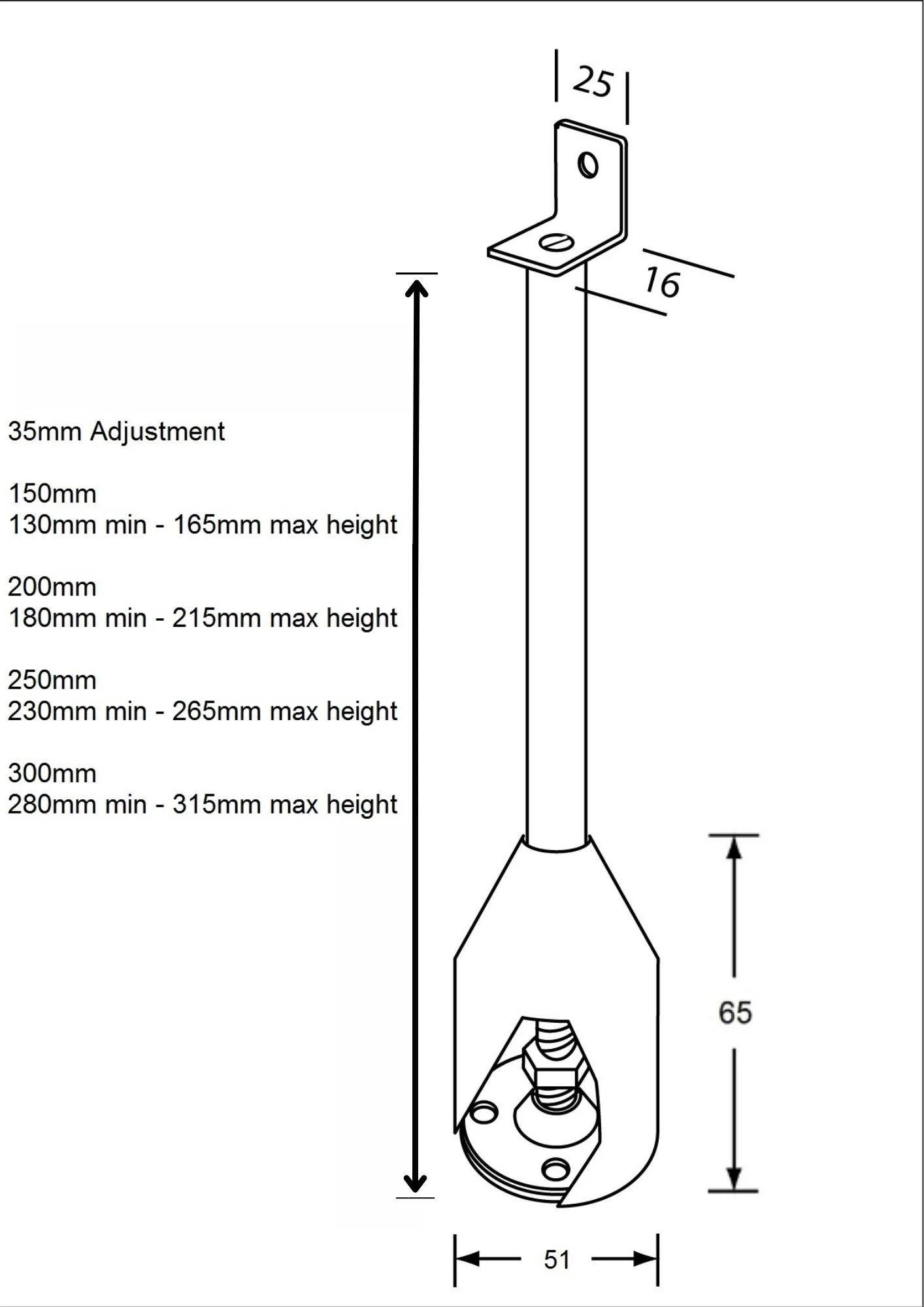 Single Fix Foot Assembly in Satin Stainless Steel - Multiple Sizes - Image 2