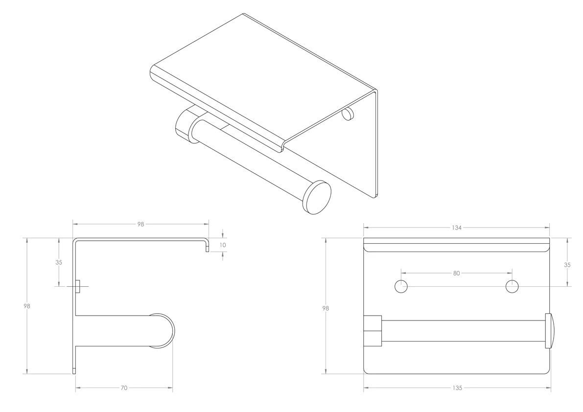 Single Toilet Roll Holder with Shelf Top in Satin Stainless Steel - Image 2