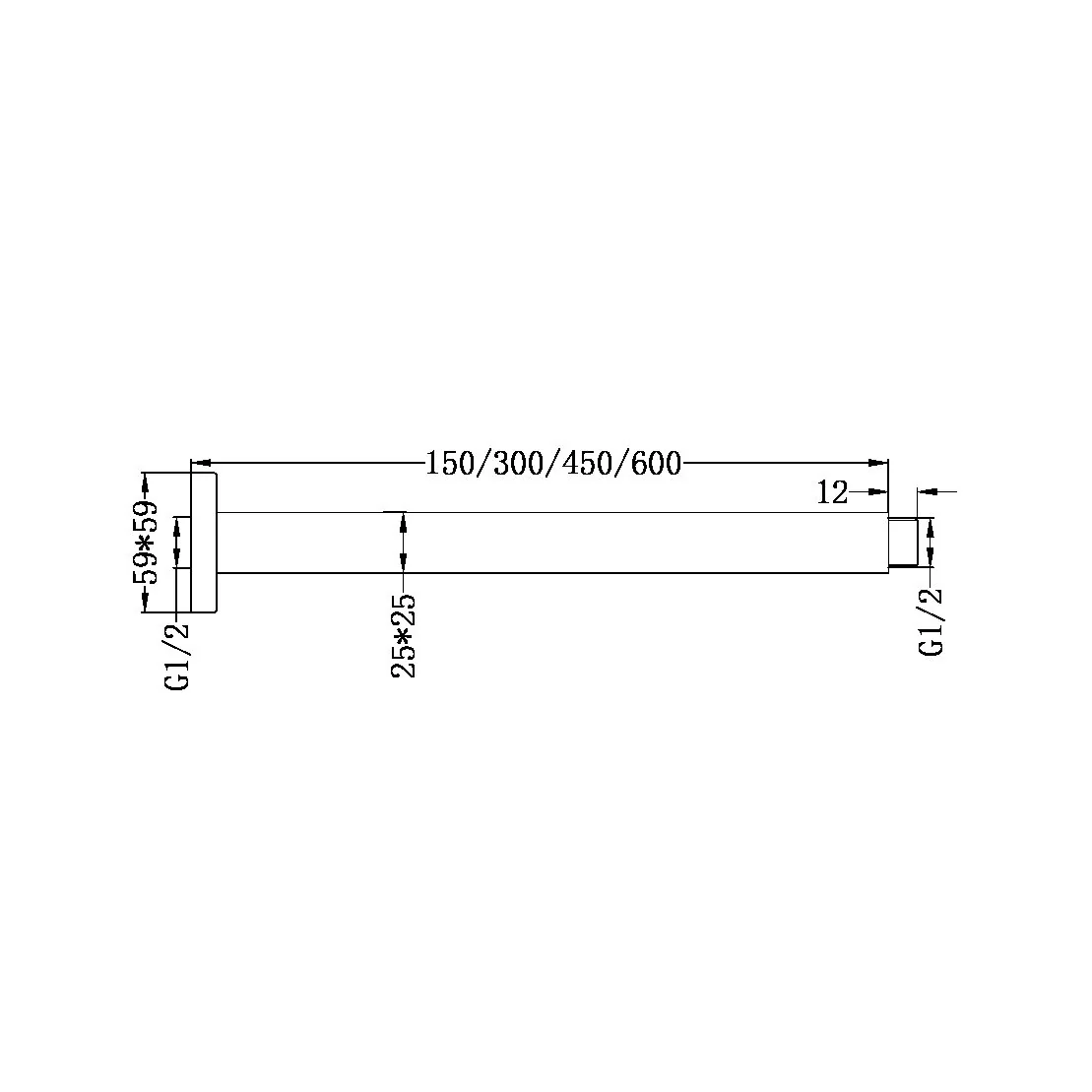 Square Ceiling Arm 600MM Length - Image 2