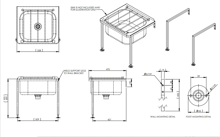 Stainless Steel Cleaners Sink with Grate - Image 2