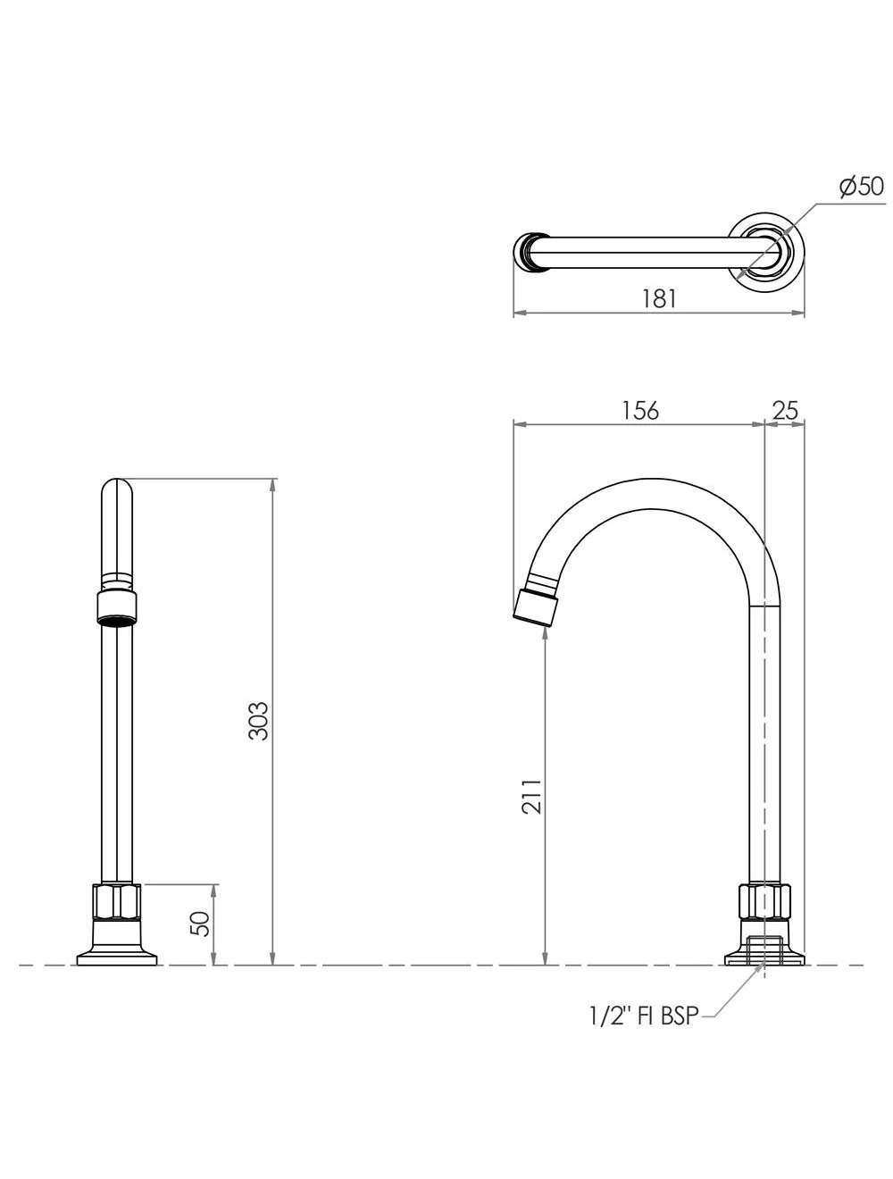 Stainless Steel Single Hob Mount (No Stops) with Gooseneck Spout - Image 2