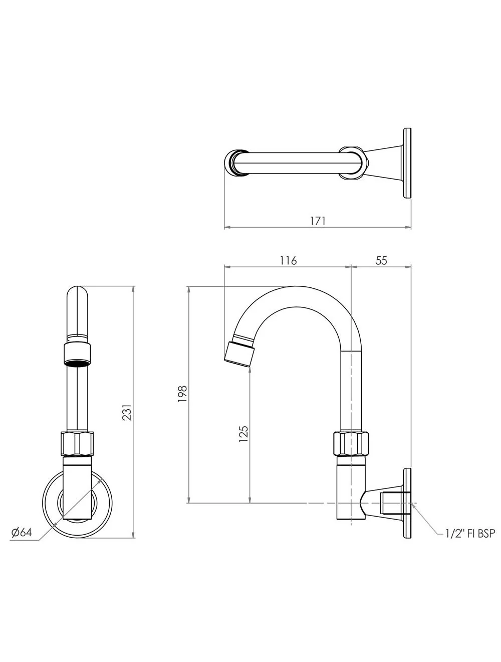 Stainless Steel Wall Elbow with Gooseneck Swivel Spout - Image 2