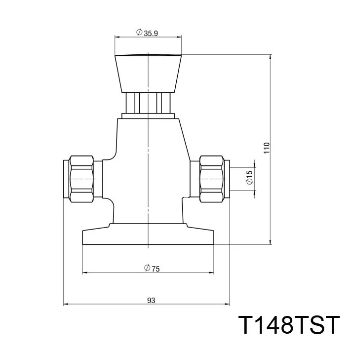 Timed Shower Tap 15 Second Auto Shut-Off — Push Button, WELS Rated, Chrome | T148TST - Image 2