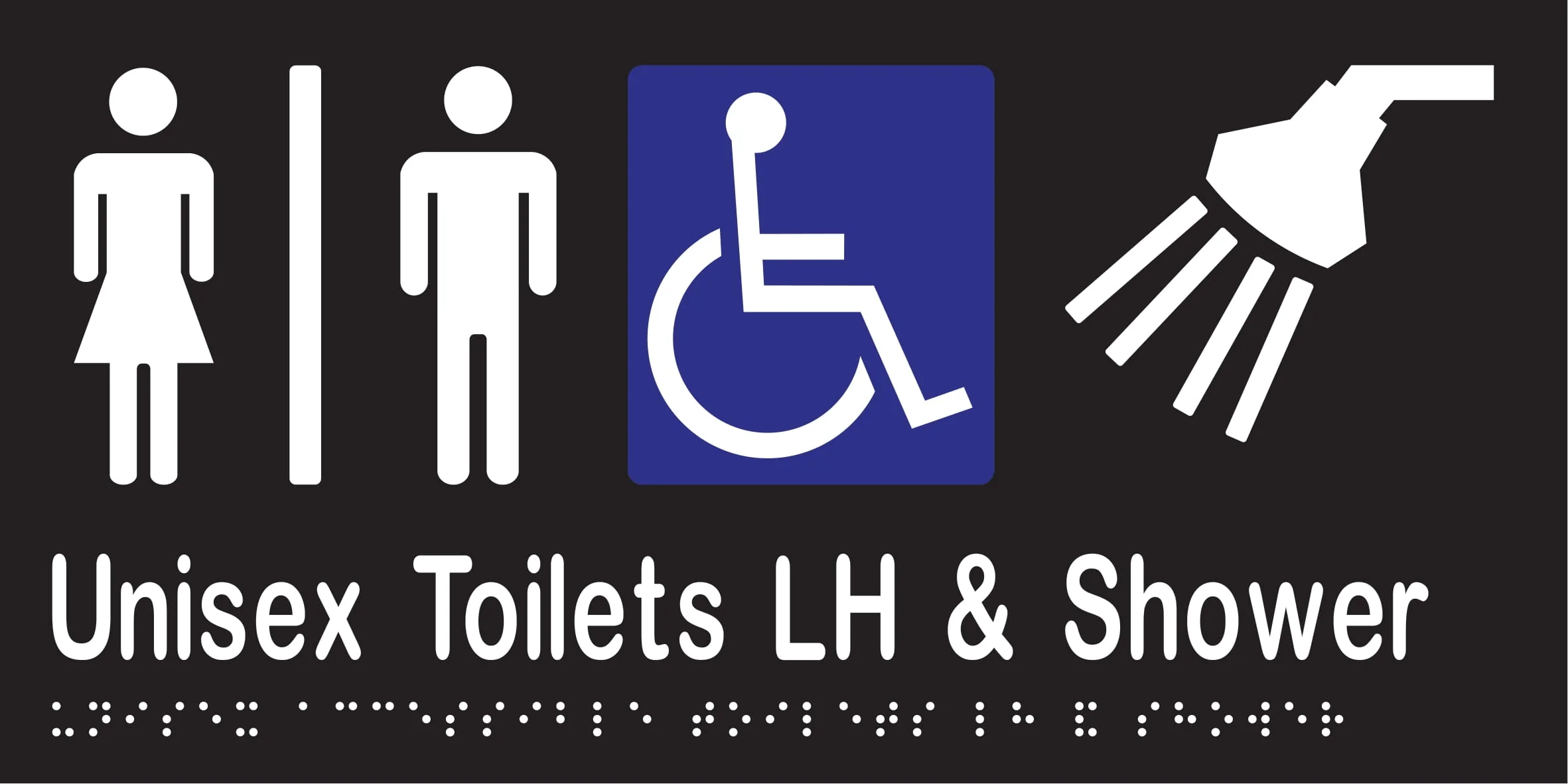 Unisex Accessible Toilet Divided LH & Shower Braille 300mmW x 150mmH - Image 2