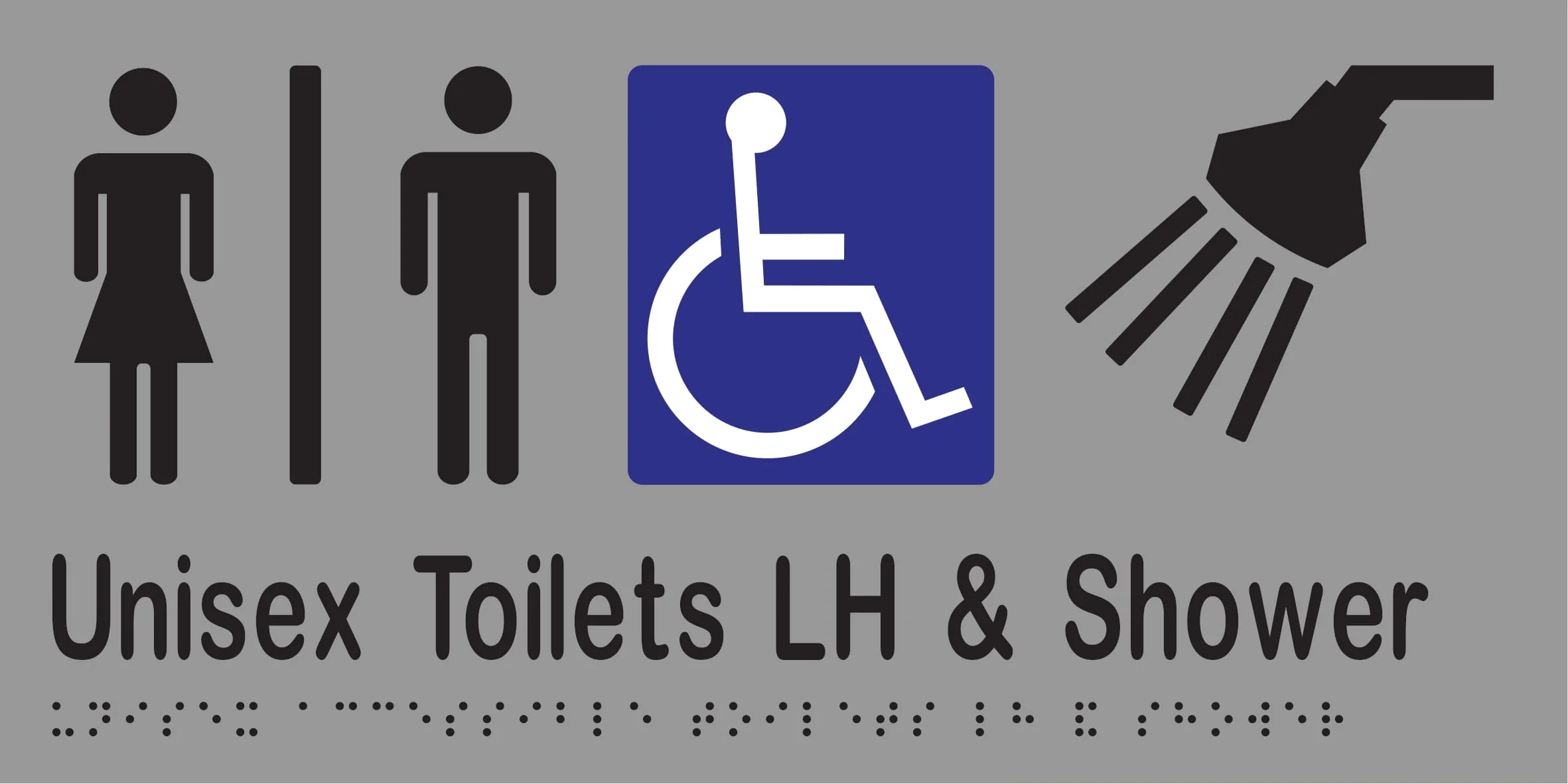 Unisex Accessible Toilet Divided LH & Shower Braille 300mmW x 150mmH - Image 3