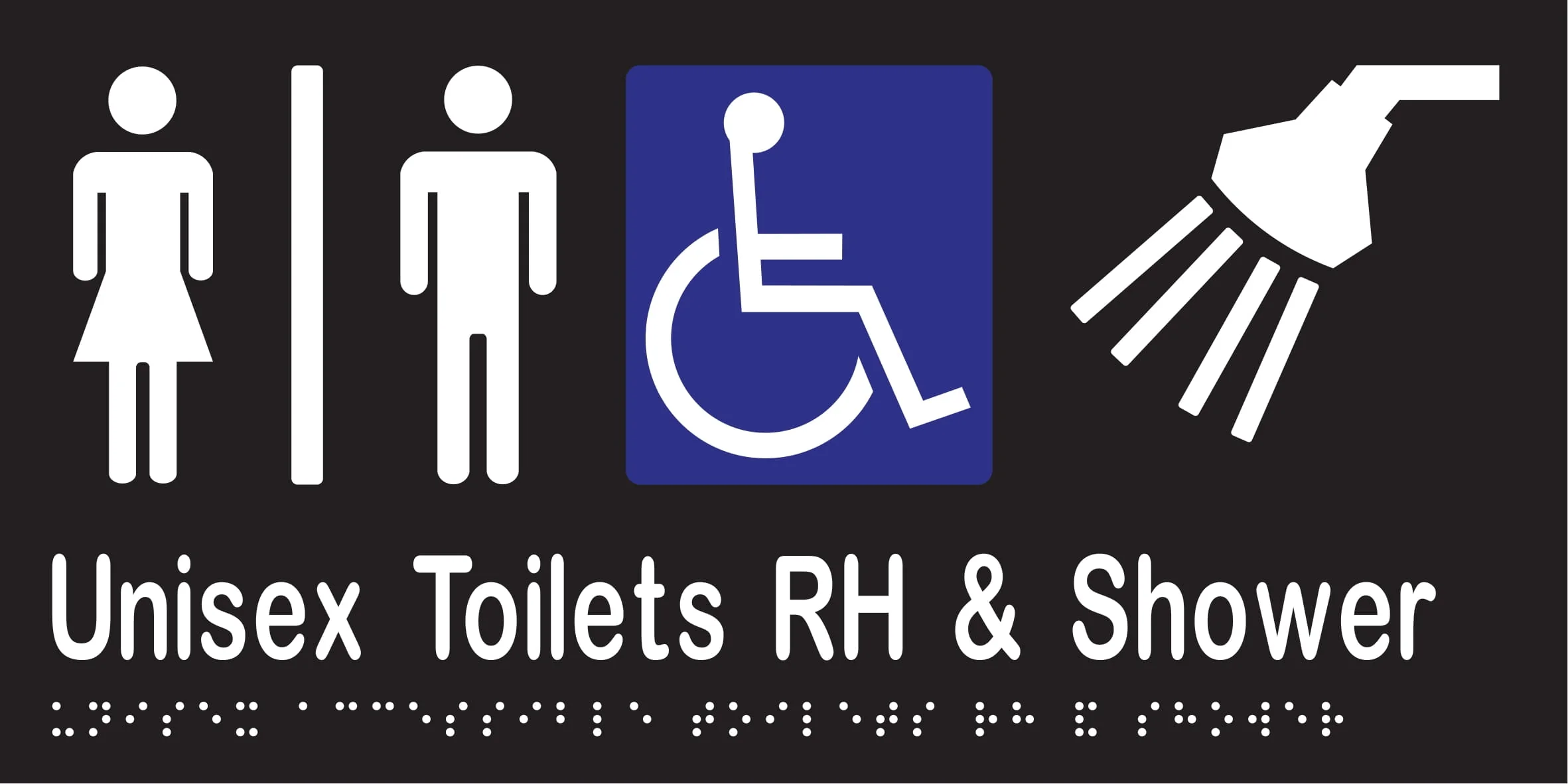 Unisex Accessible Toilet Divided RH & Shower Braille 300mmW x 150mmH - Image 2