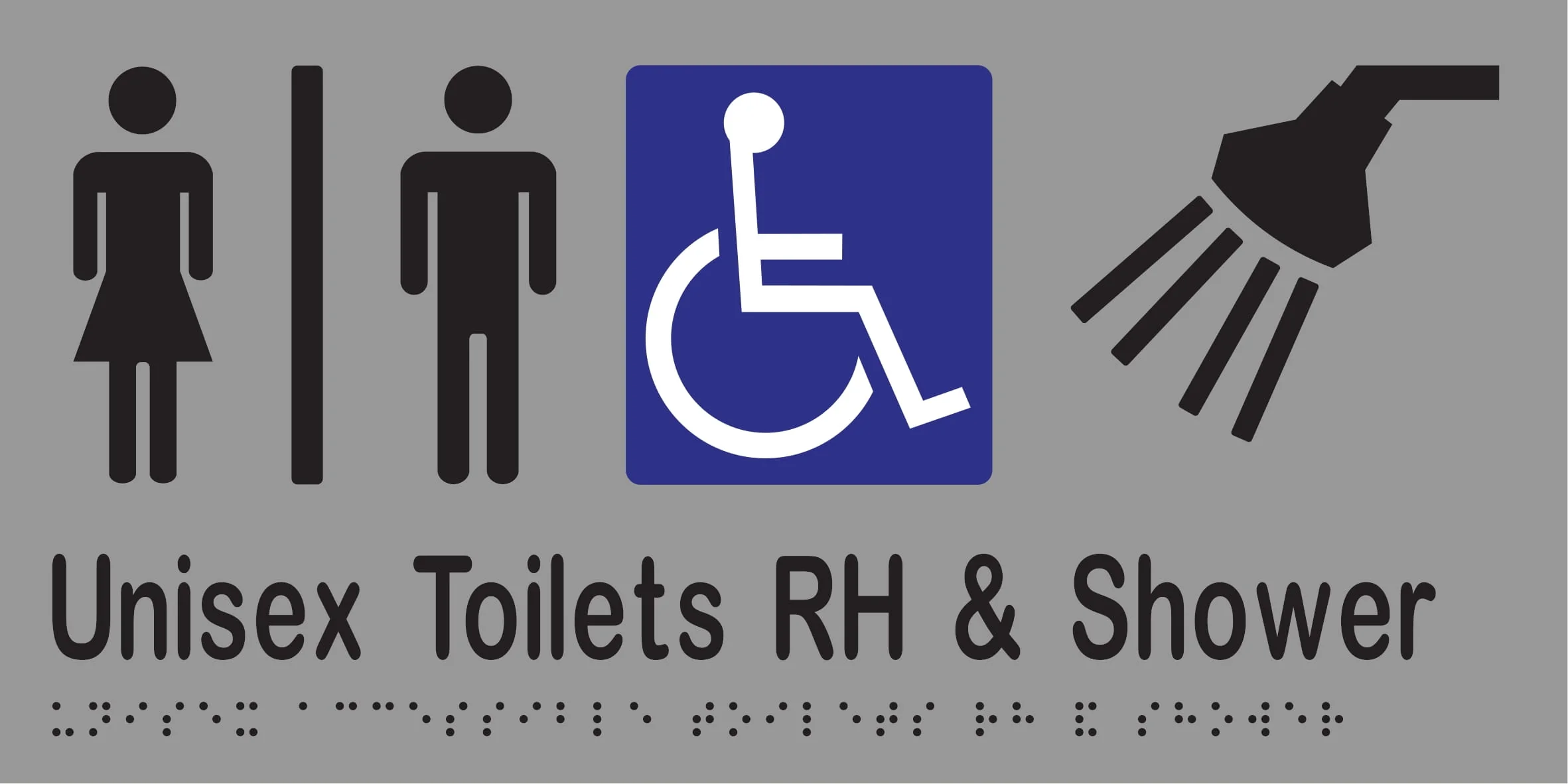 Unisex Accessible Toilet Divided RH & Shower Braille 300mmW x 150mmH - Image 3