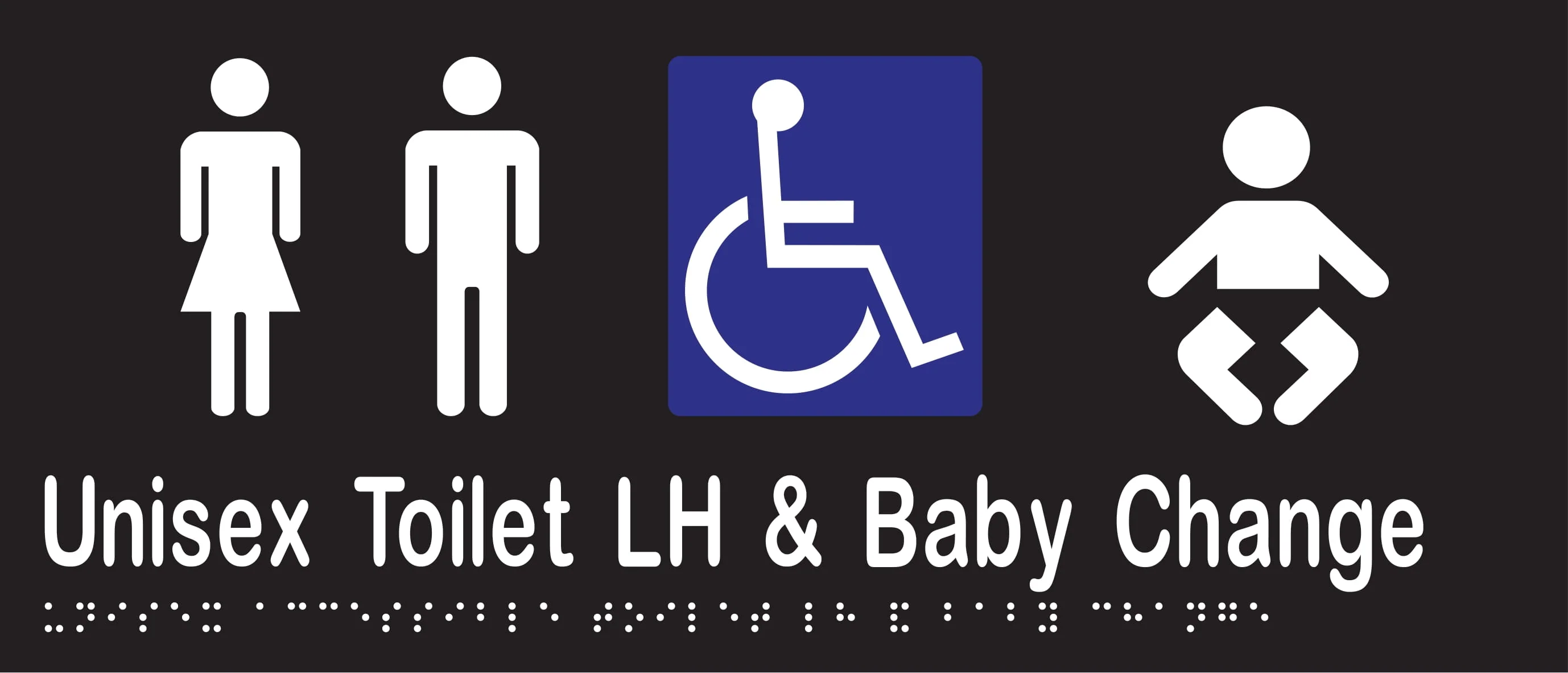 Unisex Accessible Toilet LH & Baby Change Braille 350mmW x 150mmH - Image 2