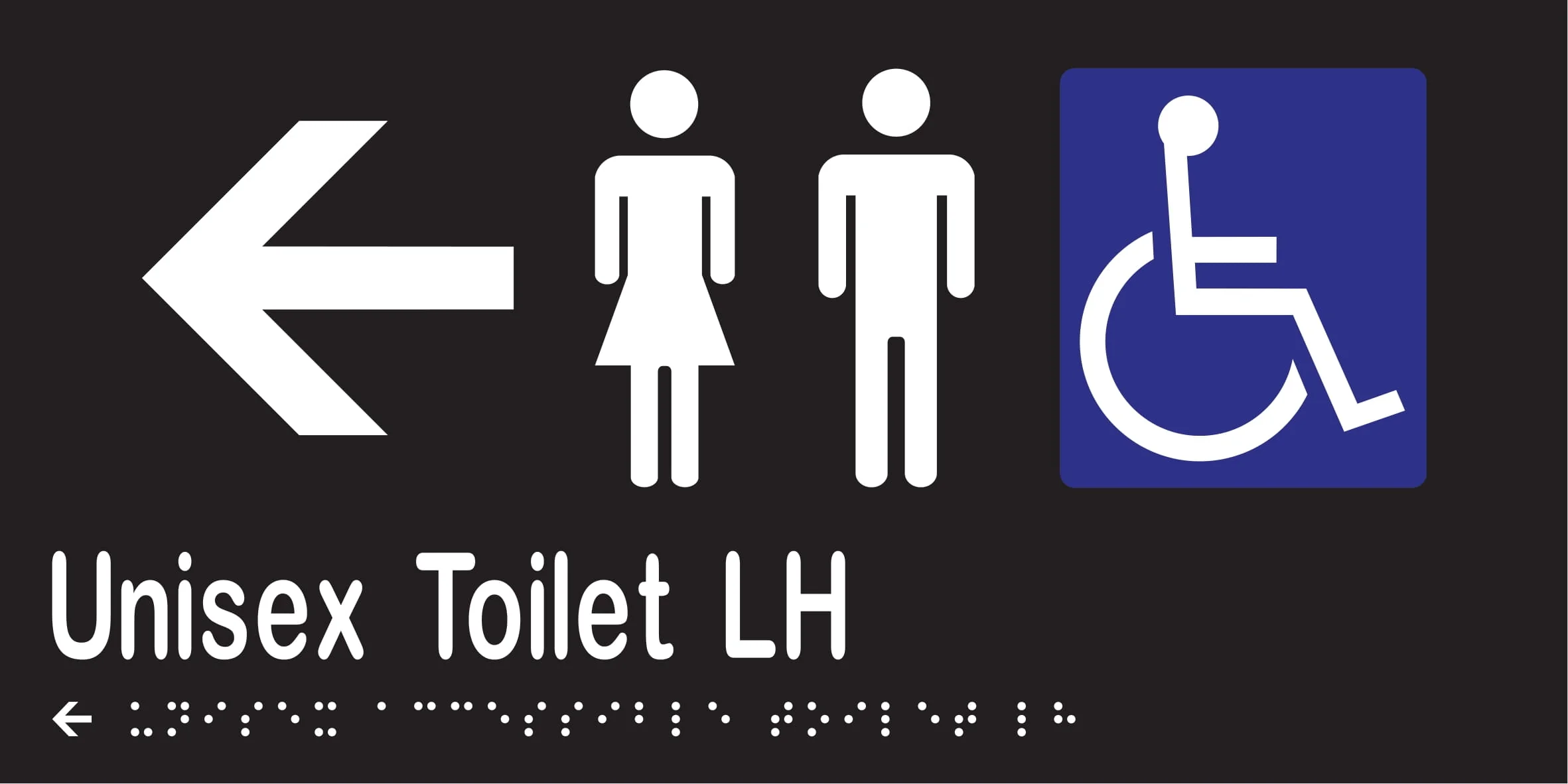 Unisex Accessible Toilet LH & Left Arrow Braille 300mmW x 150mmH - Image 2