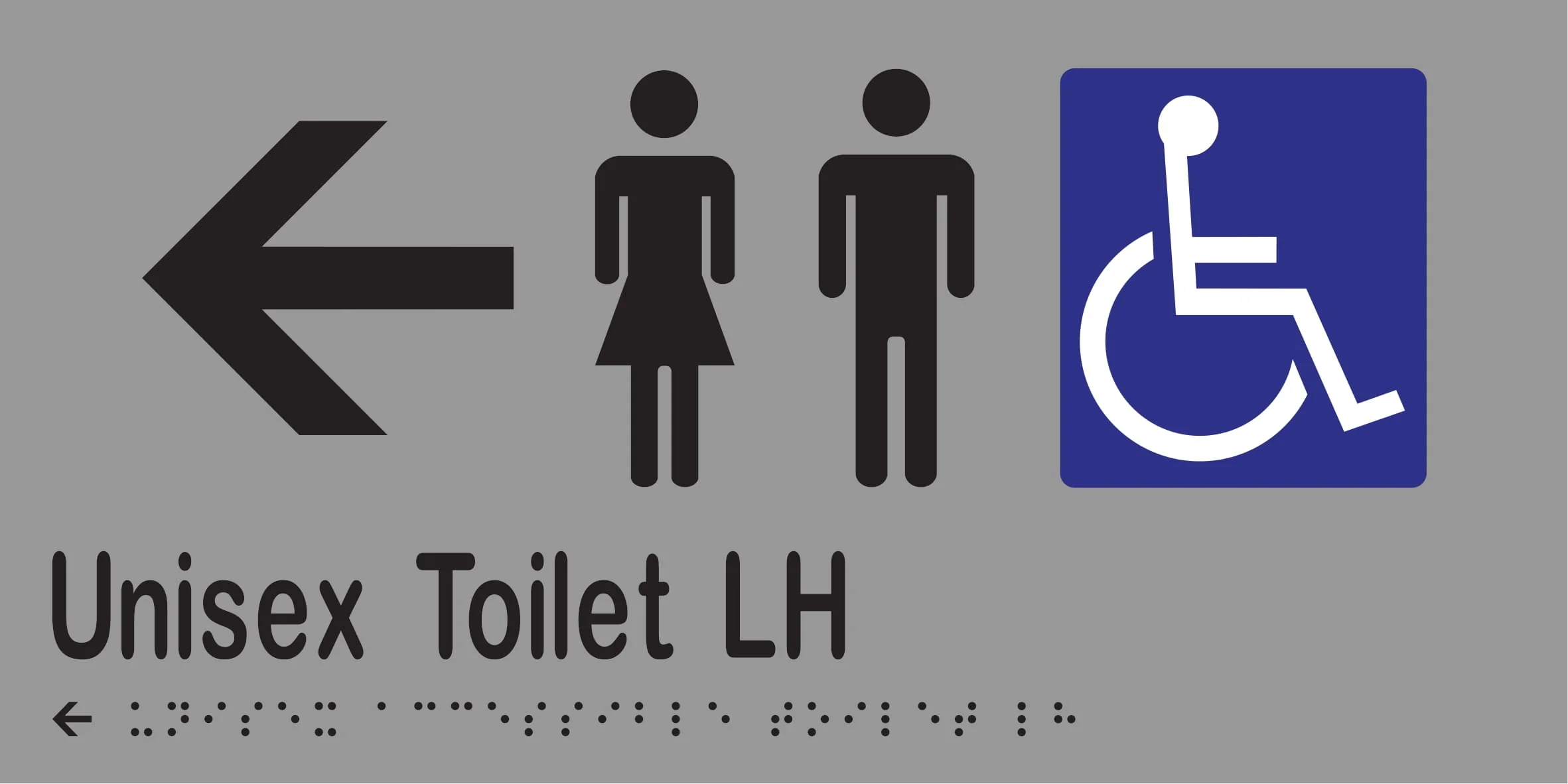 Unisex Accessible Toilet LH & Left Arrow Braille 300mmW x 150mmH - Image 3