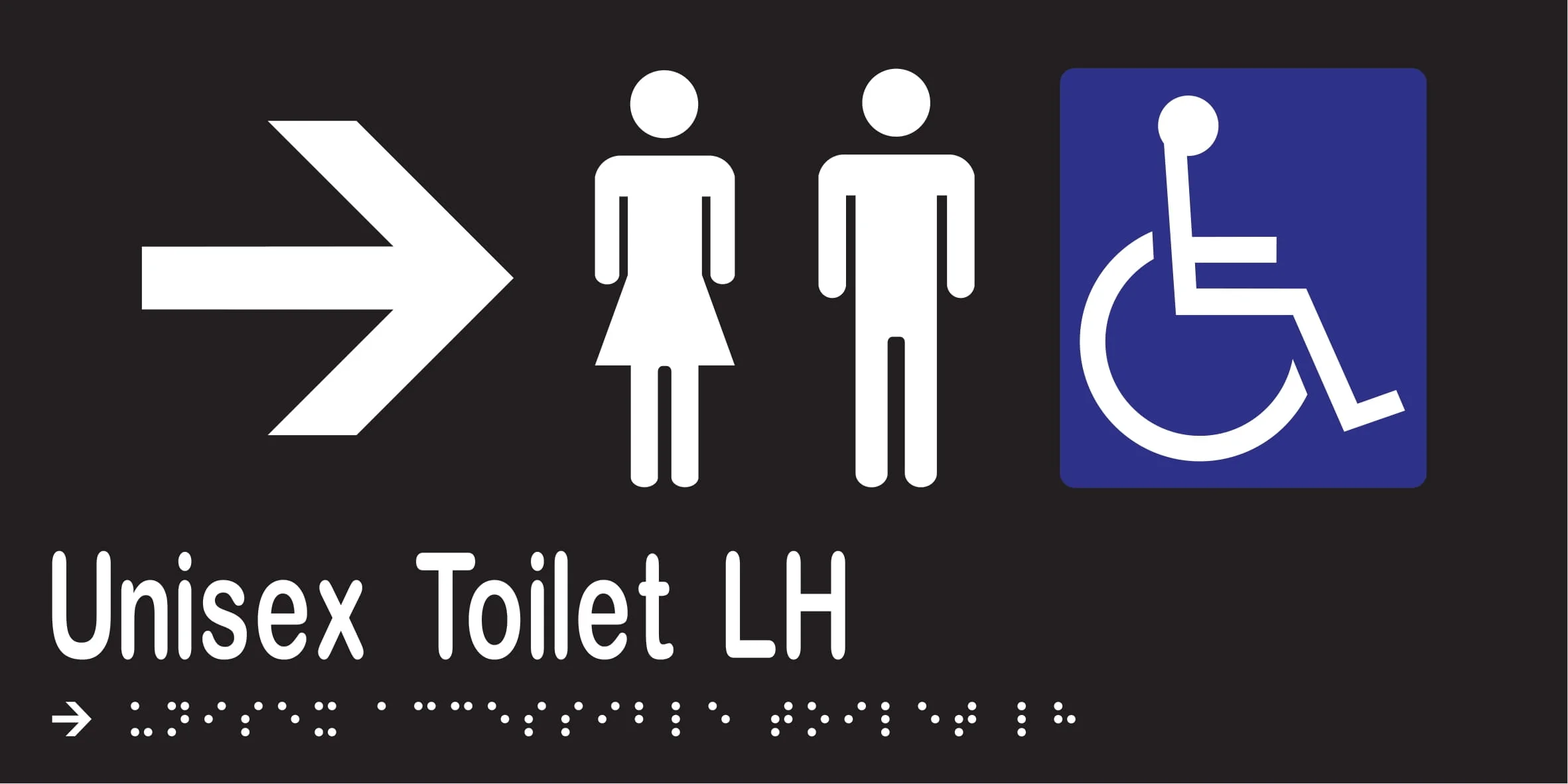 Unisex Accessible Toilet LH & Right Arrow Braille 300mmW x 150mmH - Image 2