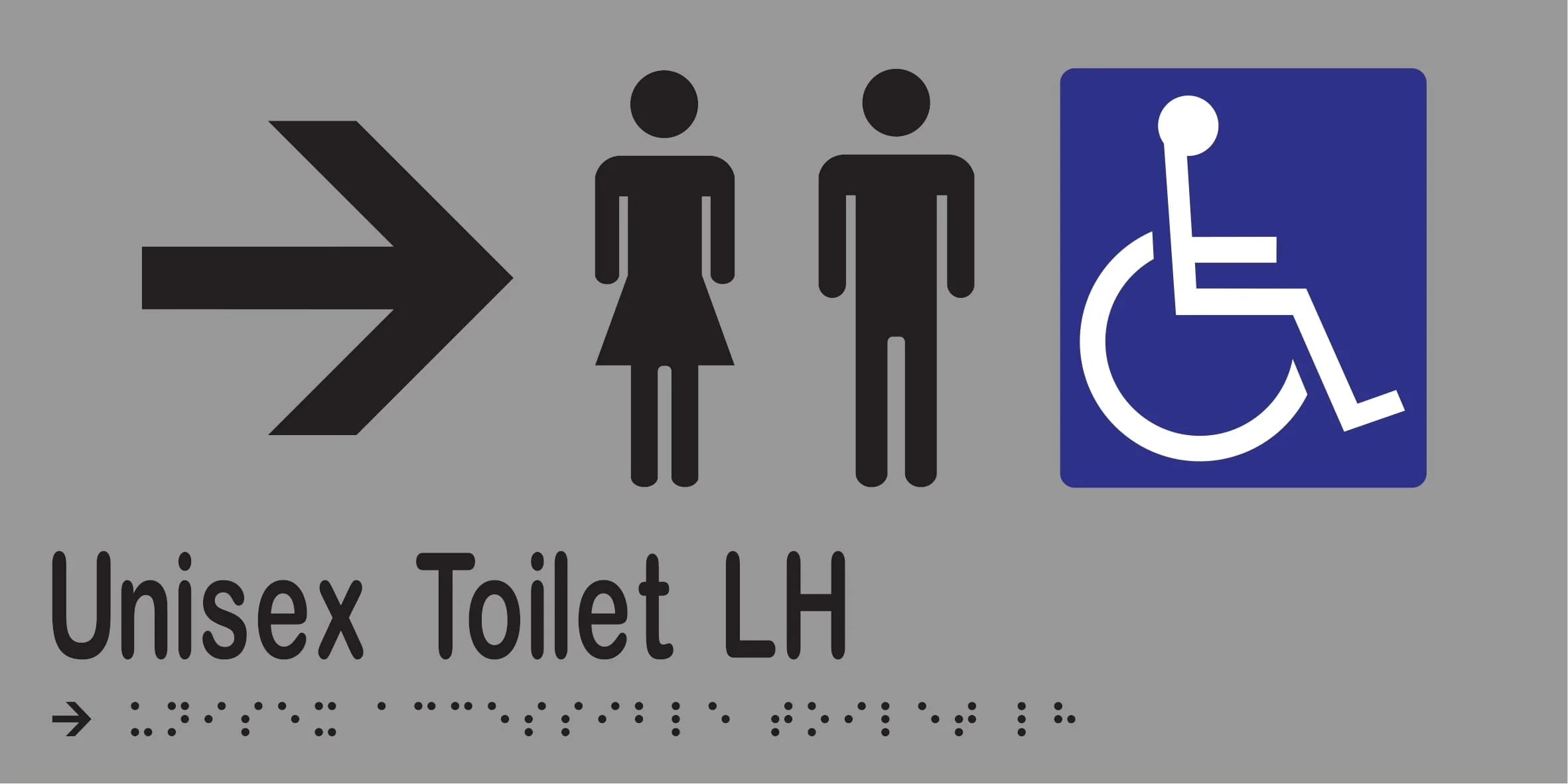 Unisex Accessible Toilet LH & Right Arrow Braille 300mmW x 150mmH - Image 3