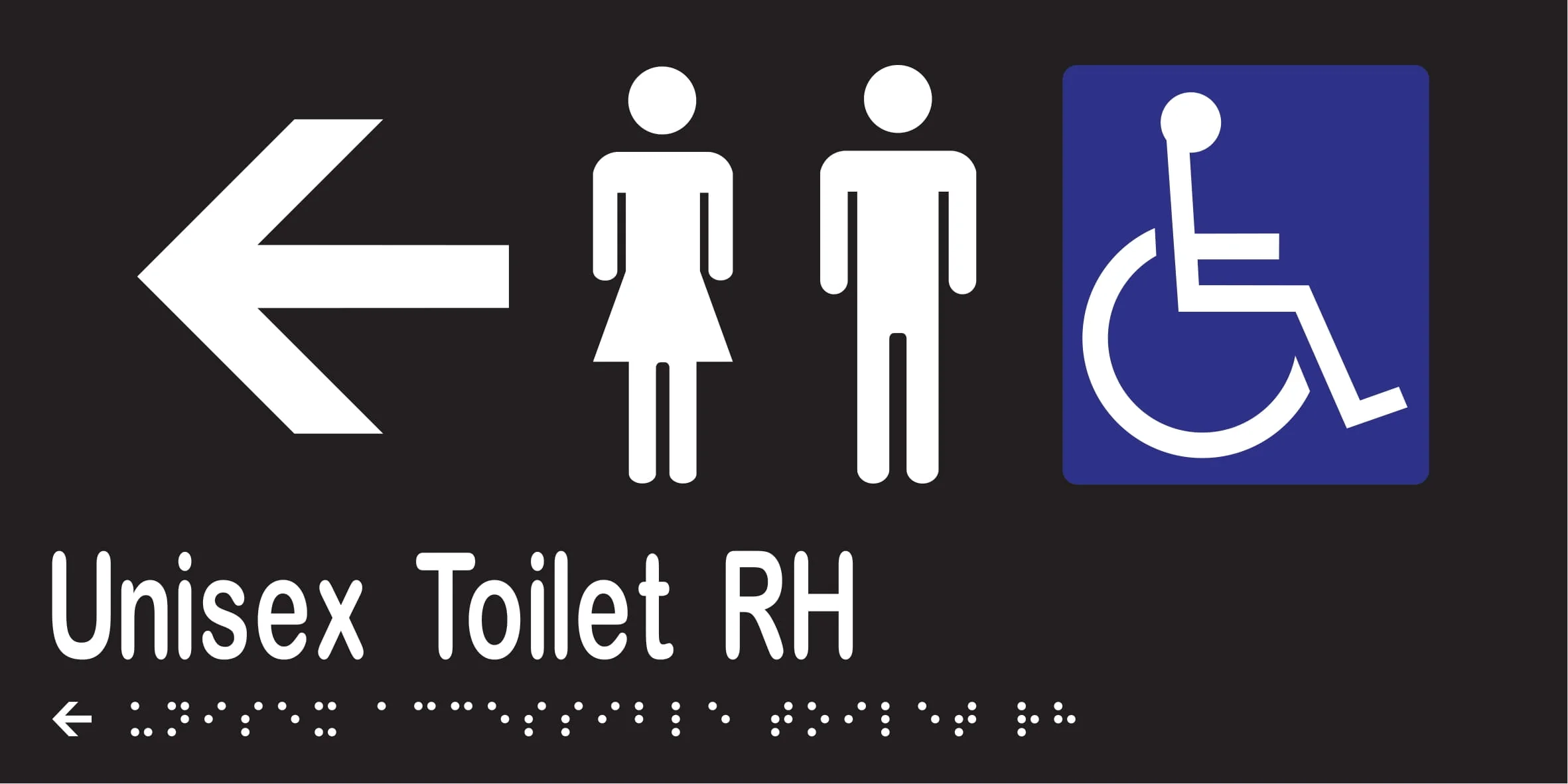 Unisex Accessible Toilet RH & Left Arrow Braille 300mmW x 150mmH - Image 2