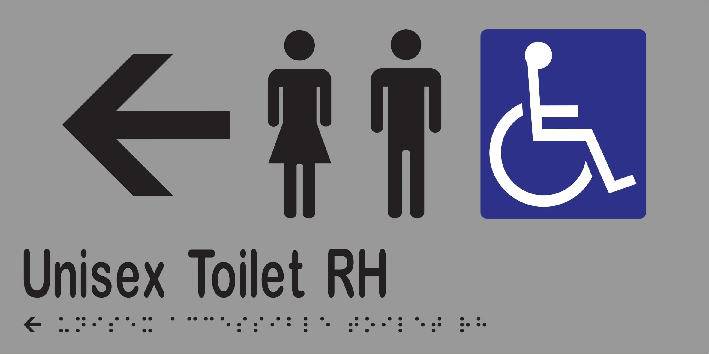 Unisex Accessible Toilet RH & Left Arrow Braille 300mmW x 150mmH - Image 3