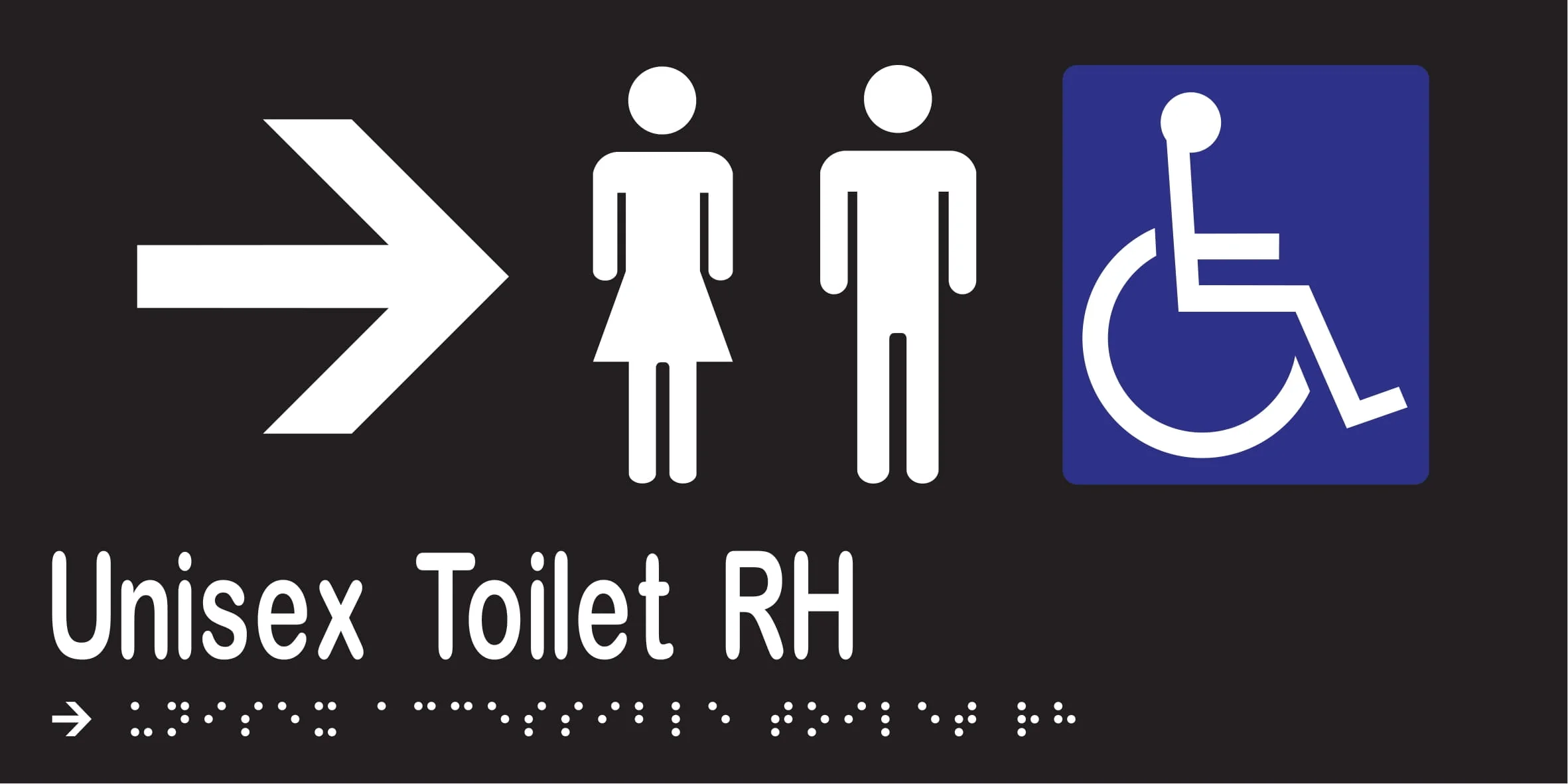 Unisex Accessible Toilet RH & Right Arrow Braille 300mmW x 150mmH - Image 2
