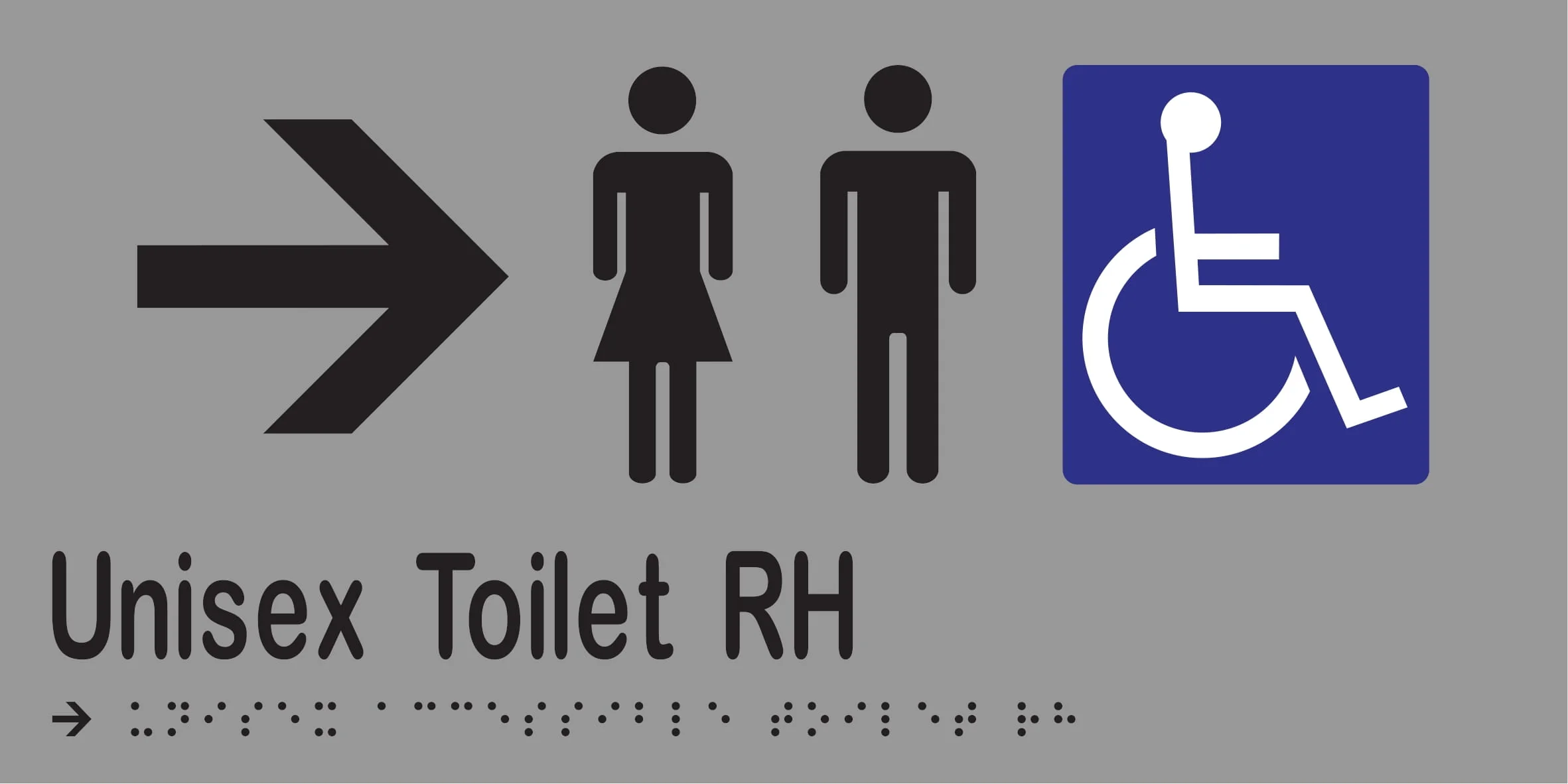 Unisex Accessible Toilet RH & Right Arrow Braille 300mmW x 150mmH - Image 3