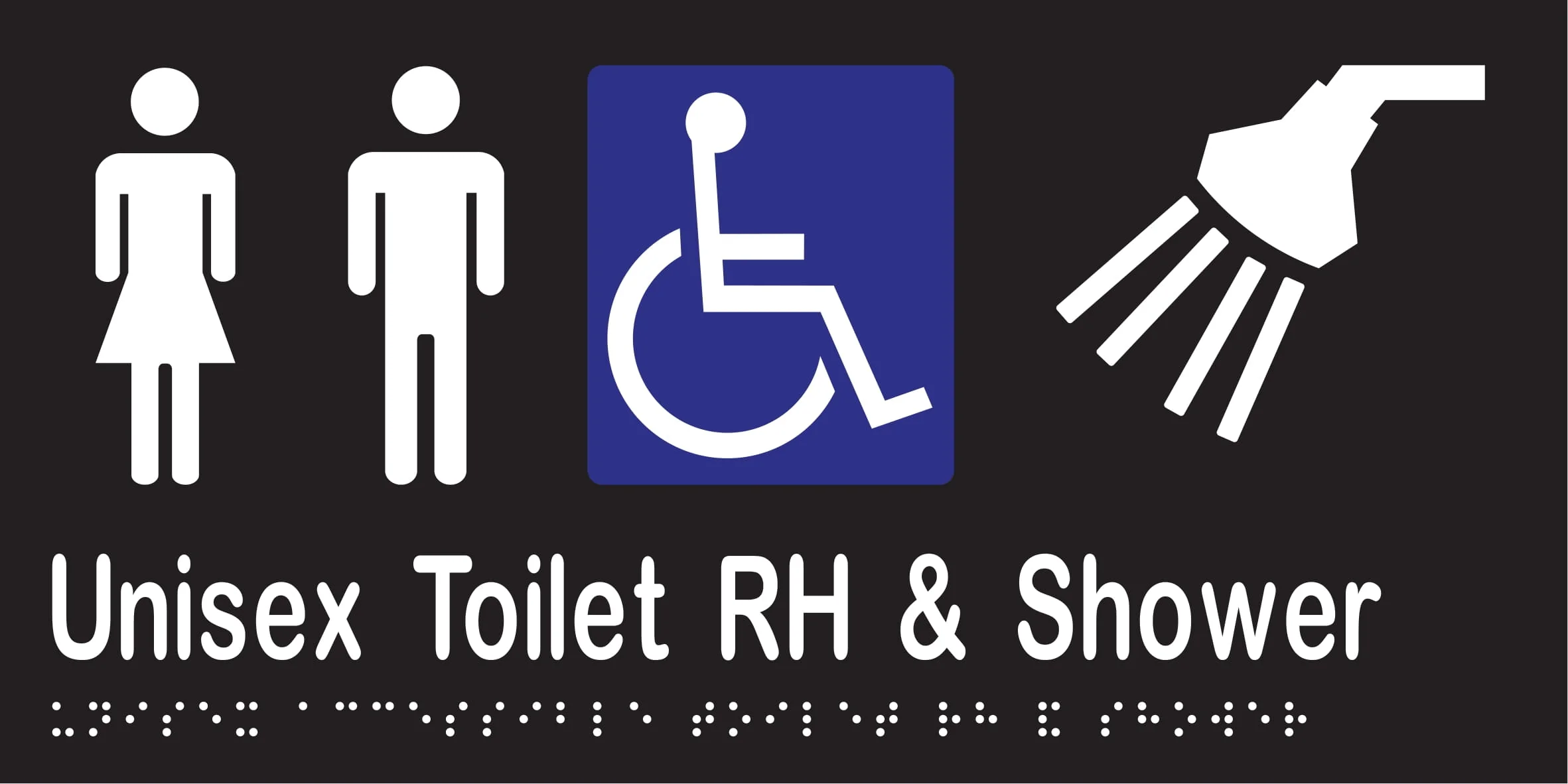 Unisex Accessible Toilet RH & Shower Braille 300mmW x 150mmH - Image 2