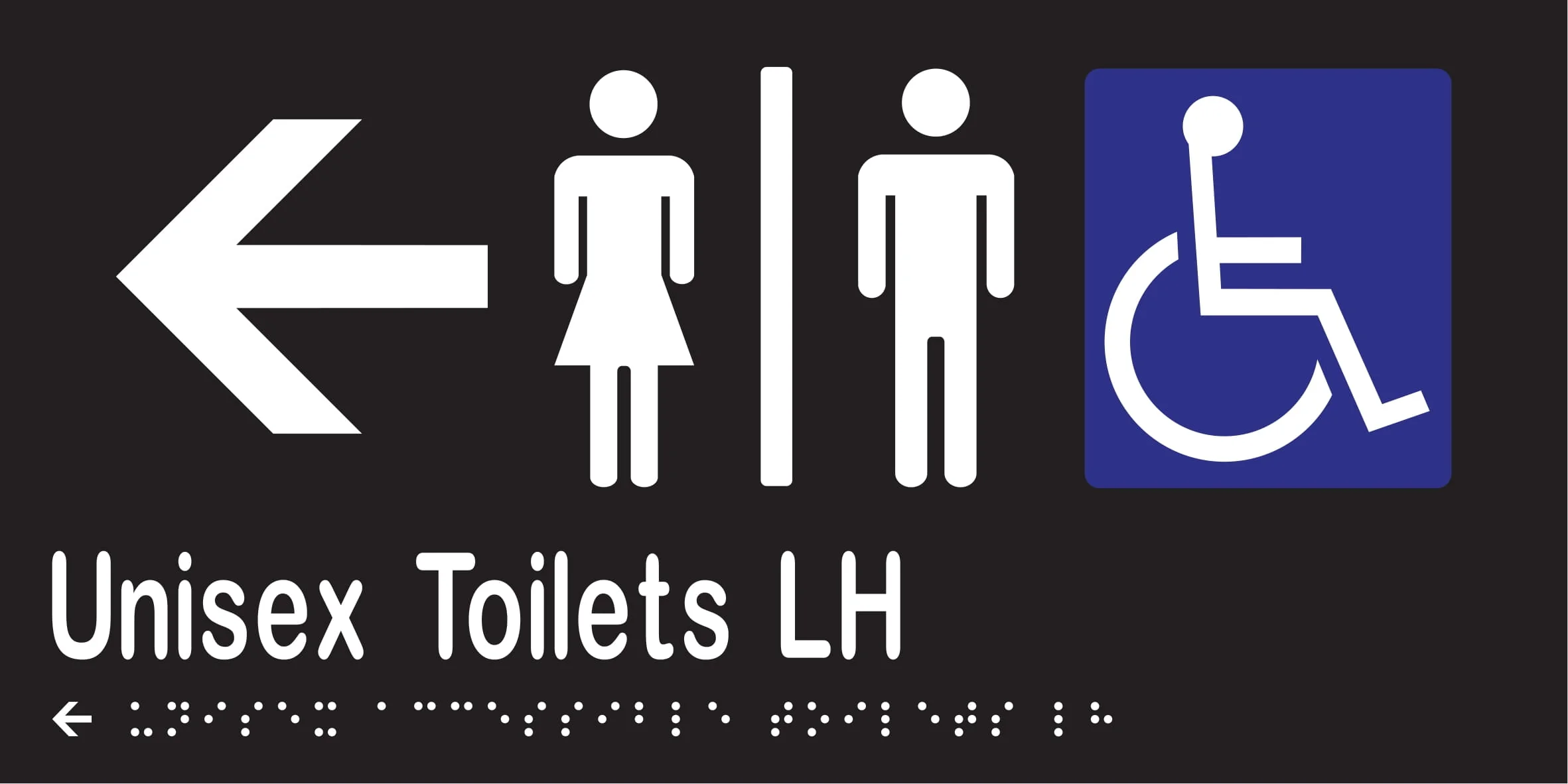 Unisex Accessible Toilets Divided LH & Left Arrow Braille 300mmW x 150mmH - Image 2