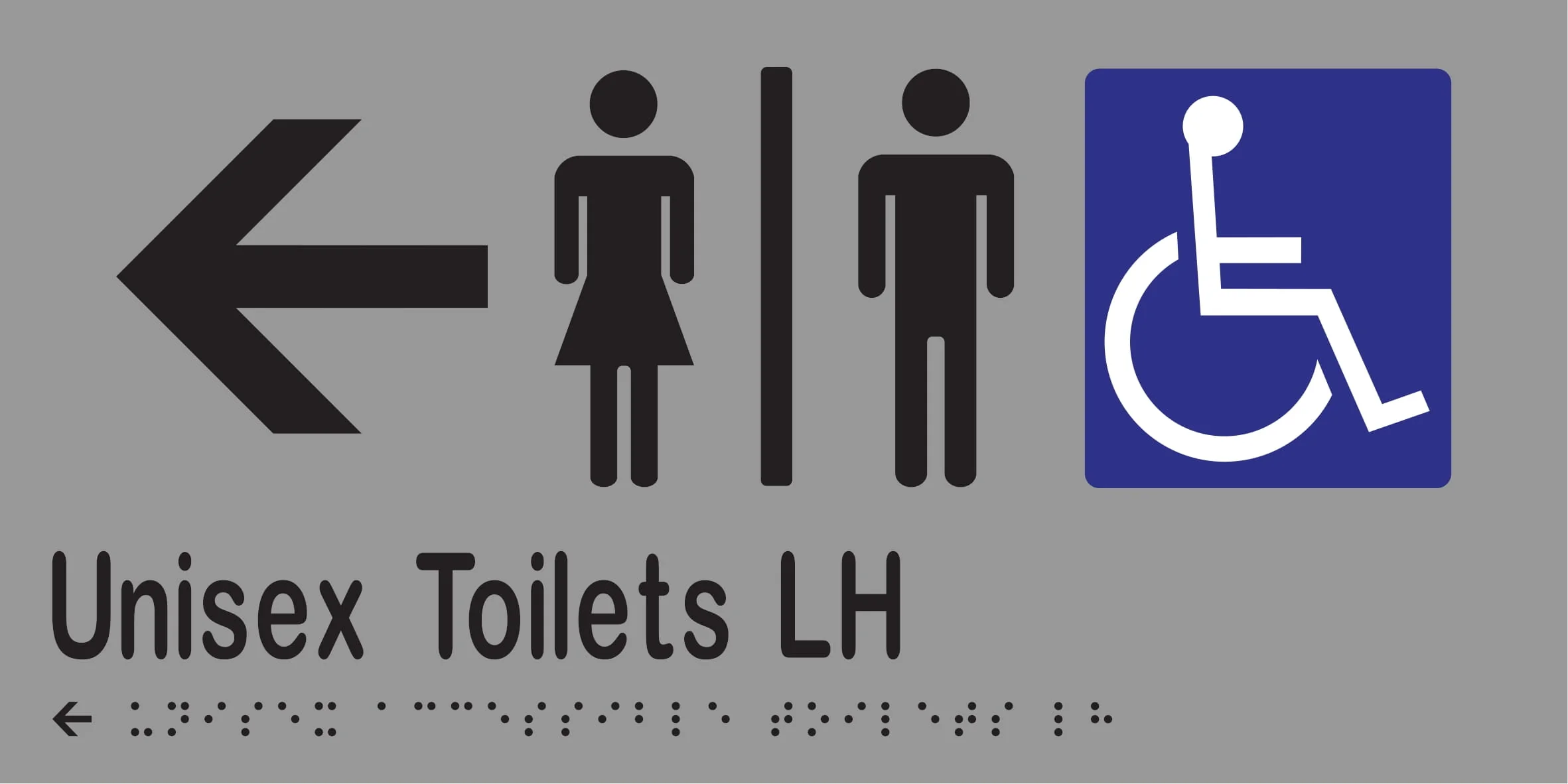 Unisex Accessible Toilets Divided LH & Left Arrow Braille 300mmW x 150mmH - Image 3