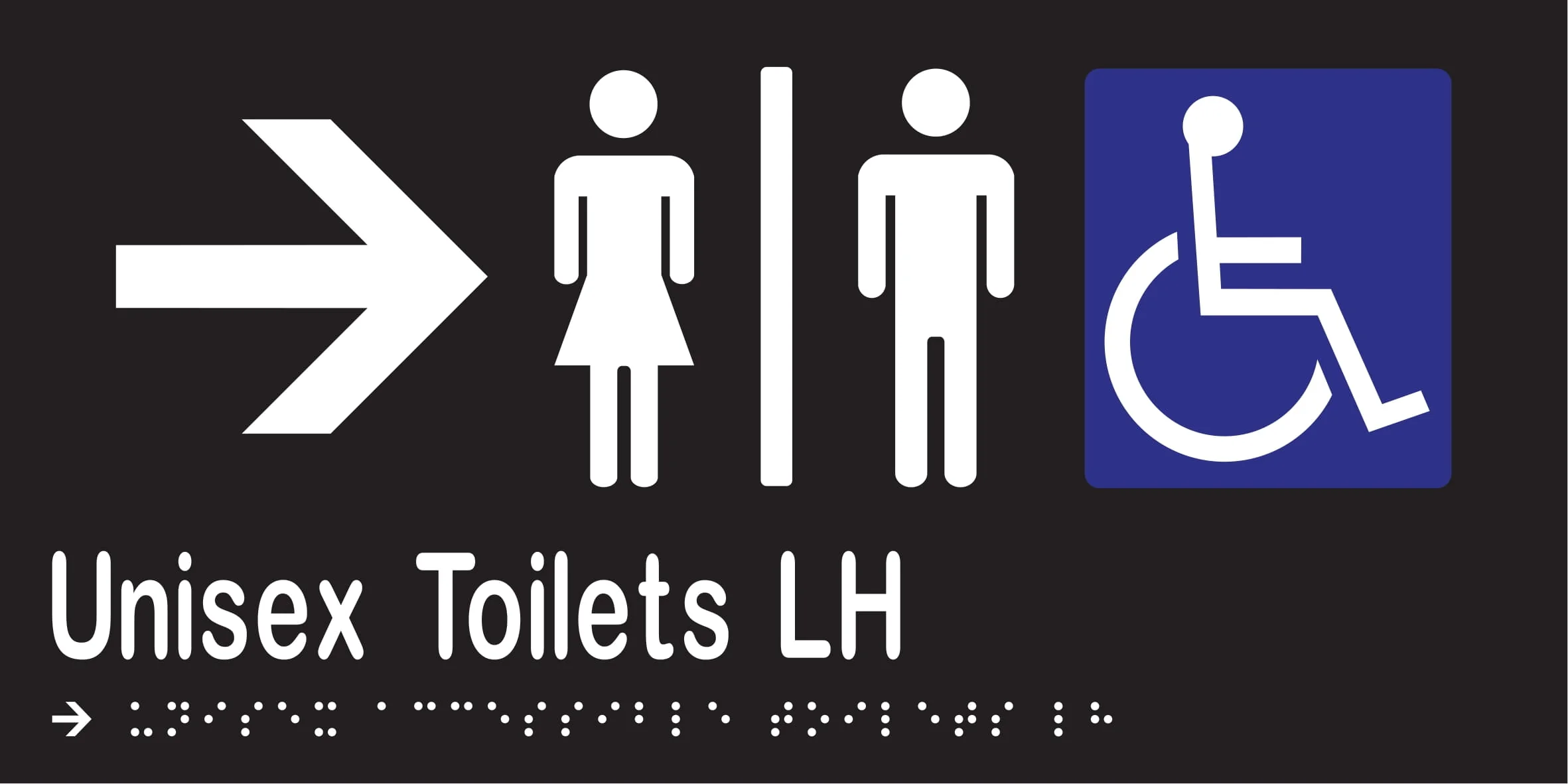 Unisex Accessible Toilets Divided LH & Right Arrow Braille 300mmW x 150mmH - Image 2