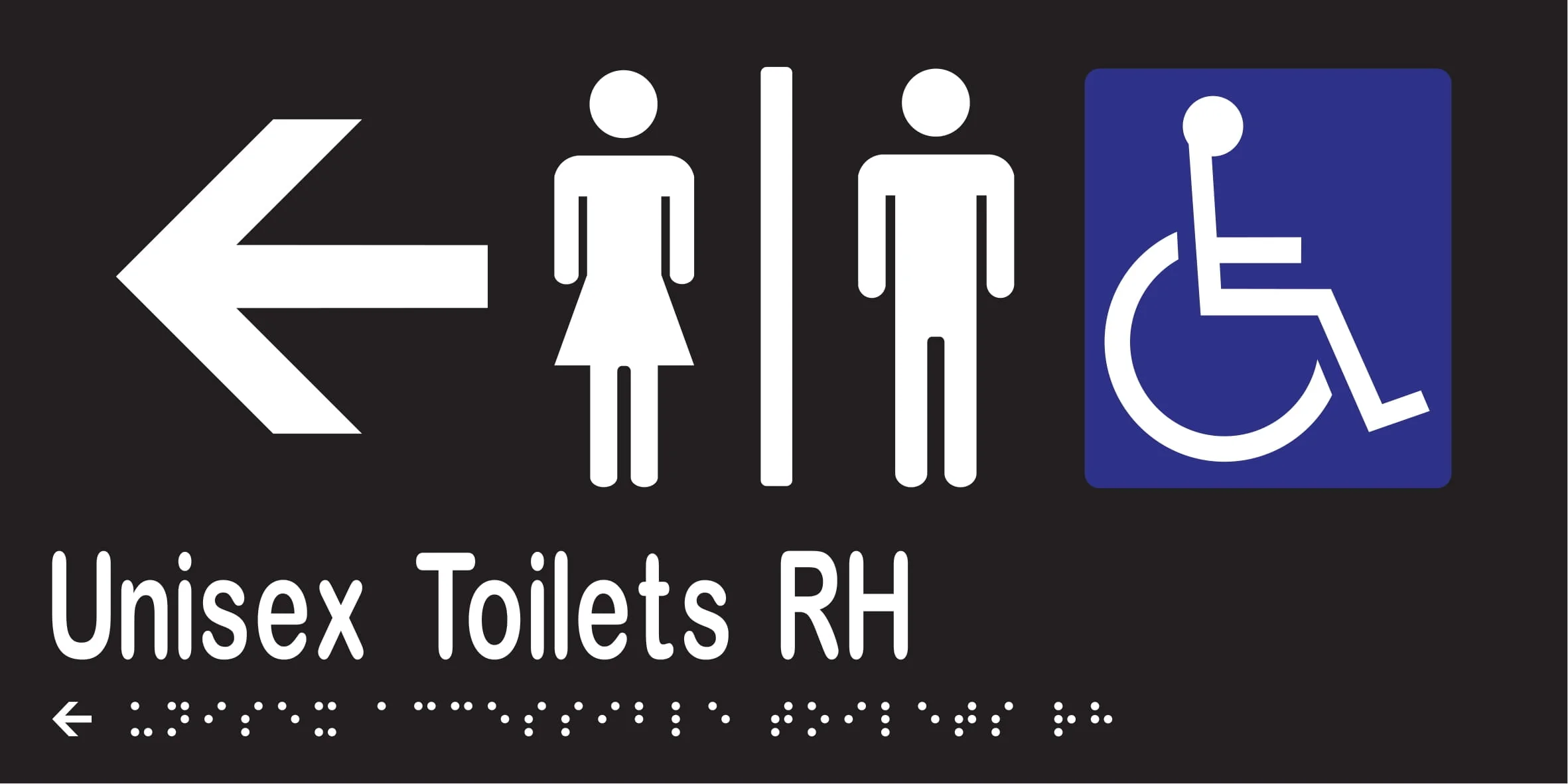 Unisex Accessible Toilets Divided RH & Left Arrow Braille 300mmW x 150mmH - Image 2