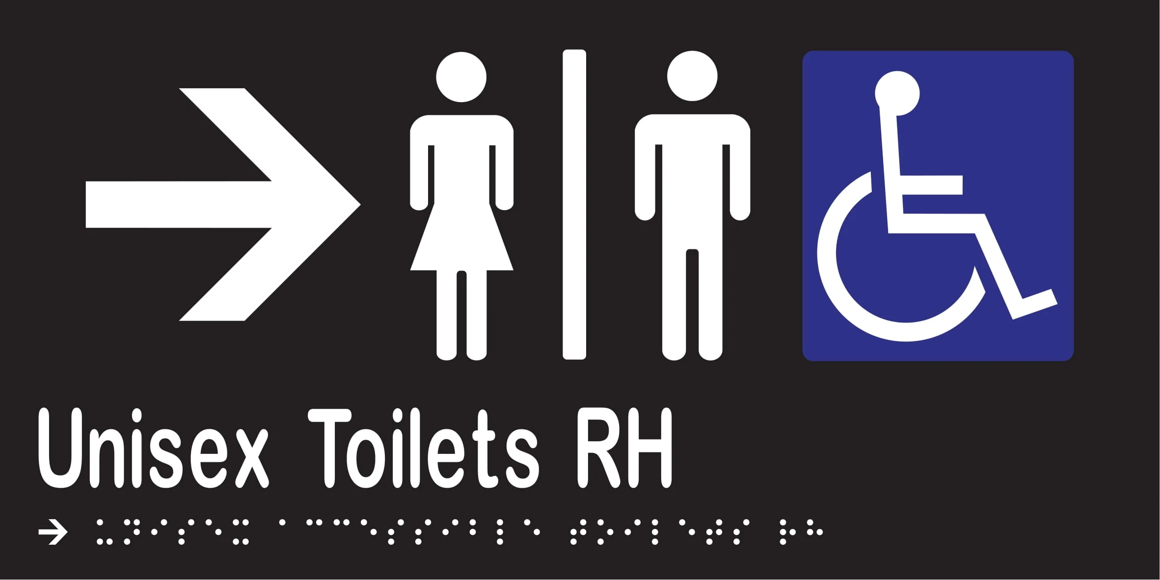 Unisex Accessible Toilets Divided RH & Right Arrow Braille 300mmW x 150mmH - Image 2