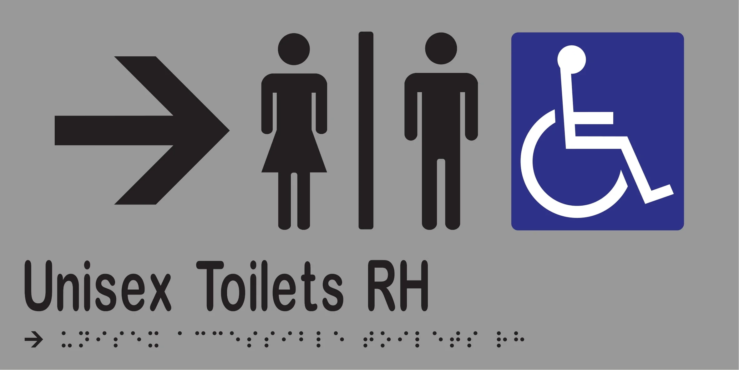 Unisex Accessible Toilets Divided RH & Right Arrow Braille 300mmW x 150mmH - Image 3