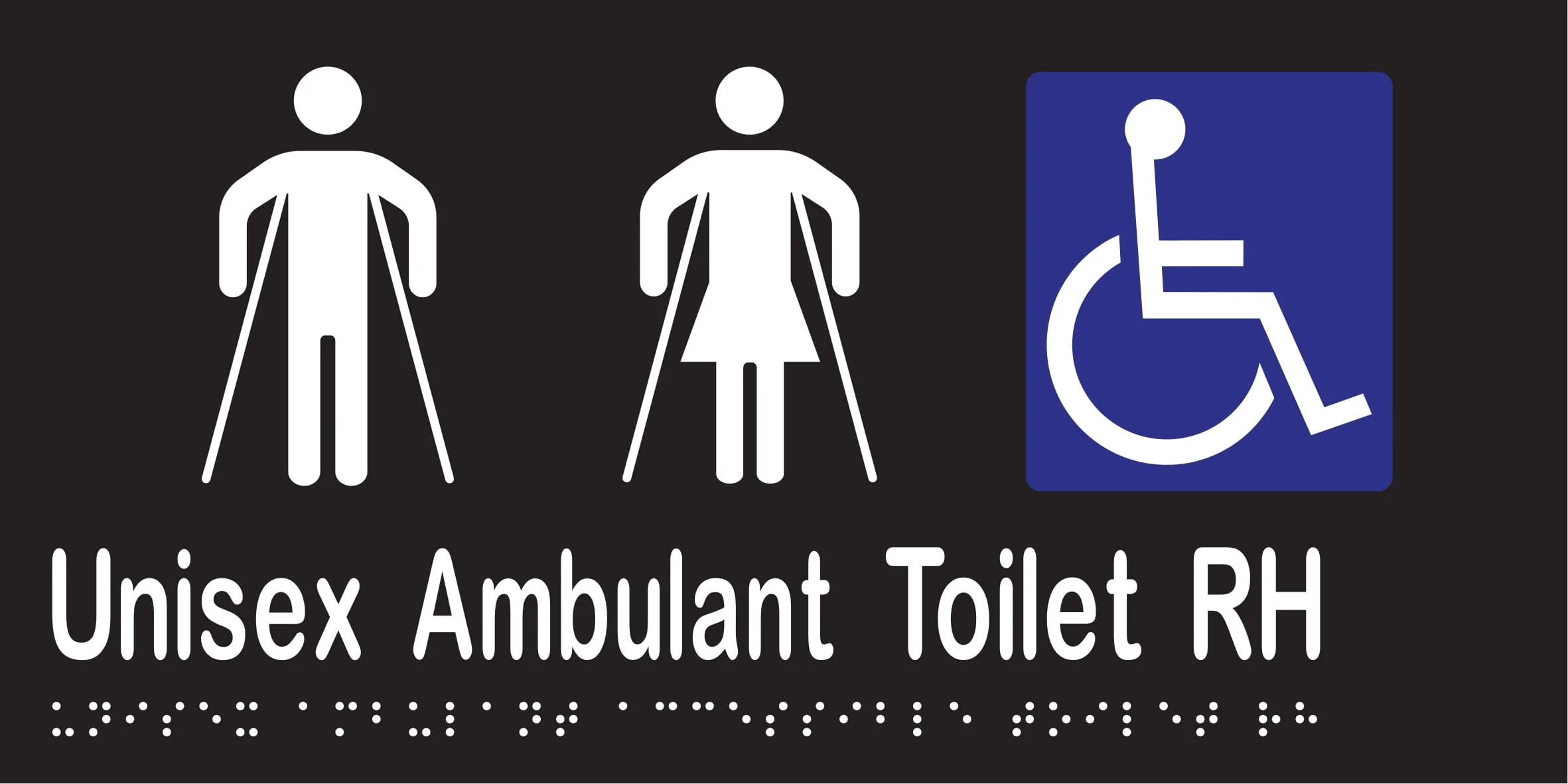 Unisex Ambulant Accessible Toilet RH Braille 300mmW x 150mmH - Image 2