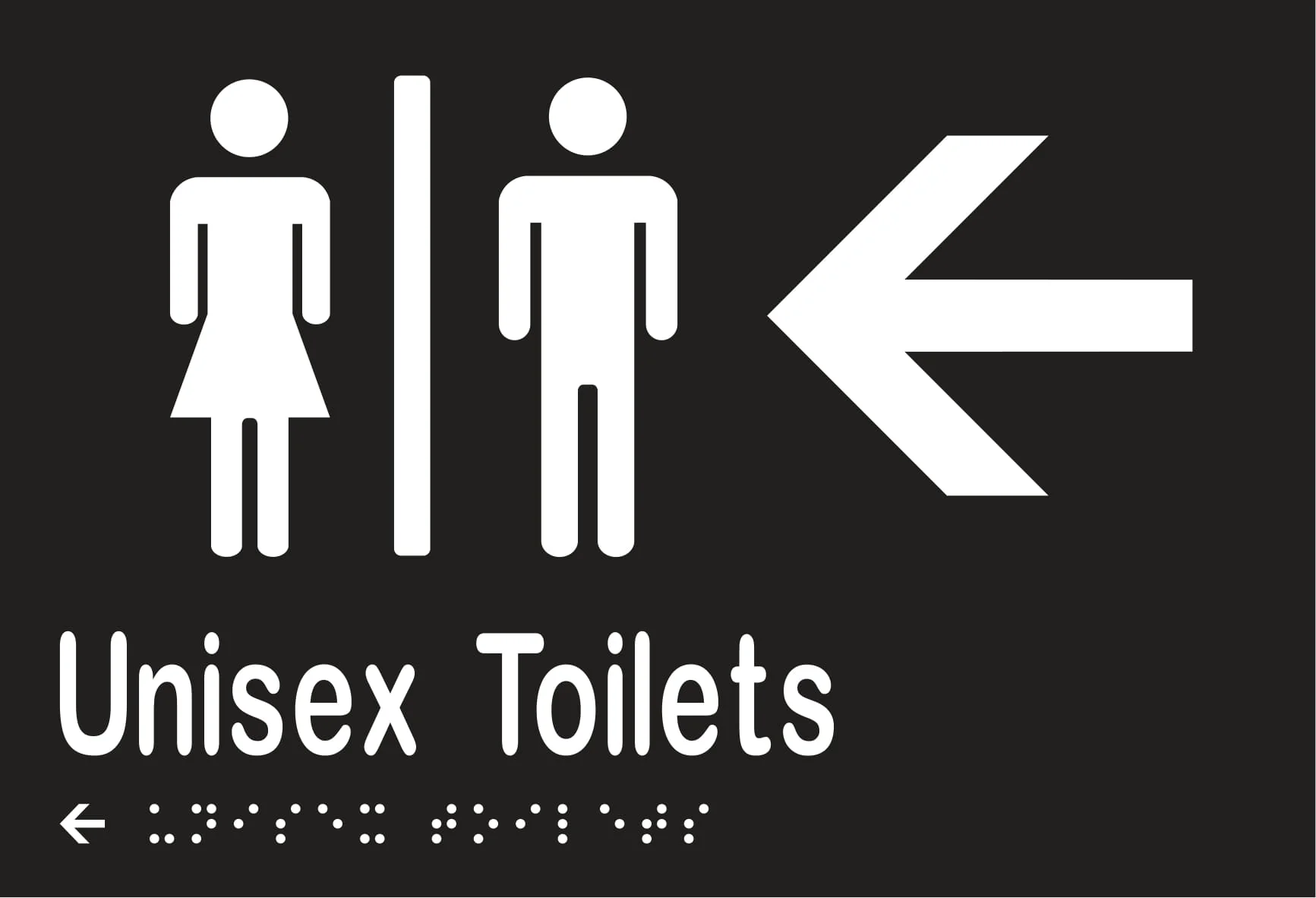 Unisex Toilets Divided & Left Arrow Braille 220mmW x 150mmH - Image 2