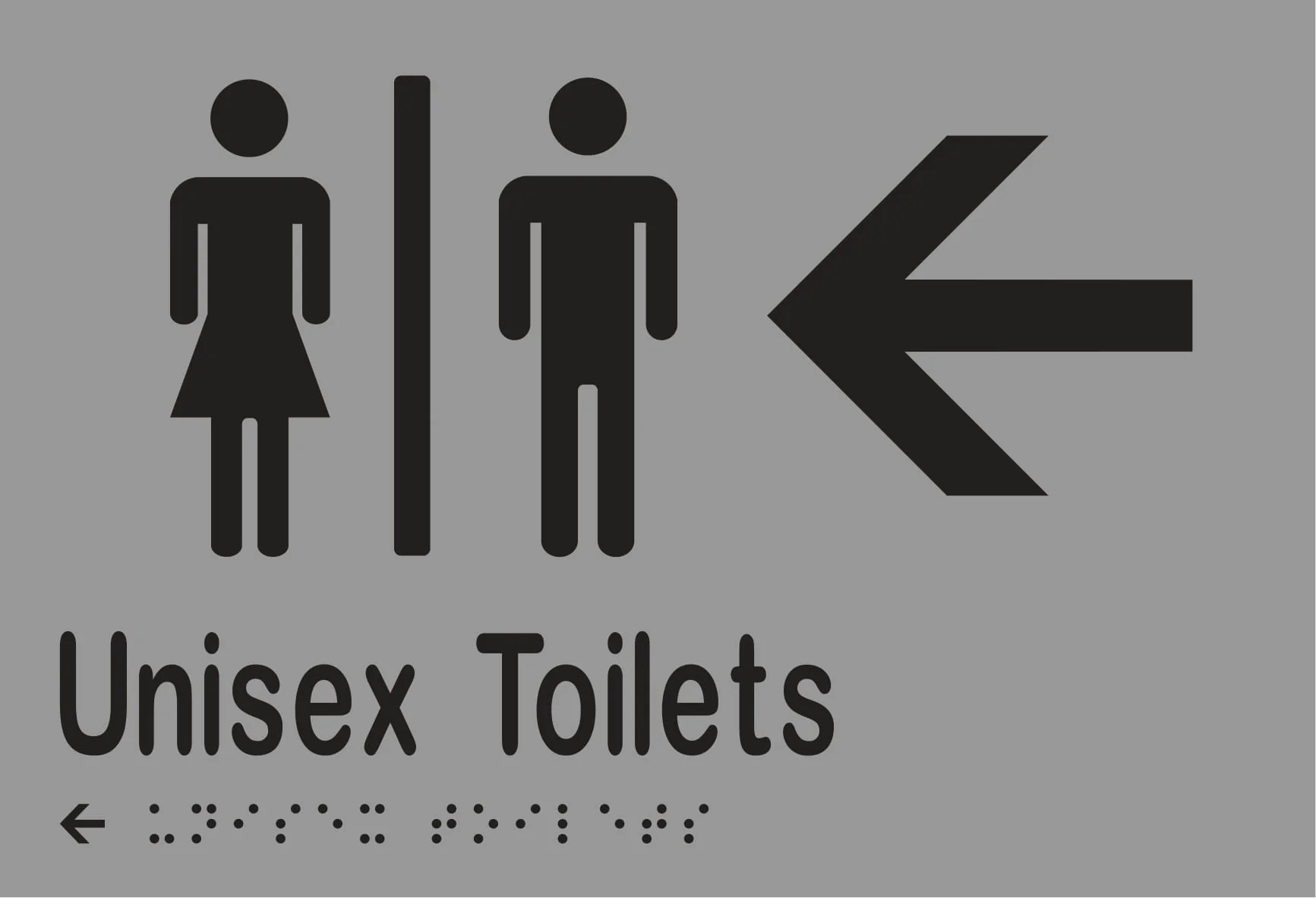 Unisex Toilets Divided & Left Arrow Braille 220mmW x 150mmH - Image 3