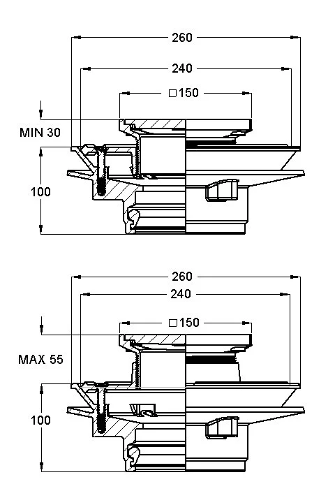 Vertical Drain Combo - DI 100PVC with SS Square Grate 150 - Image 2
