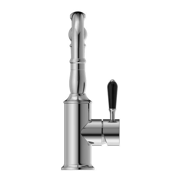 York Basin Mixer Hook Spout With Black Porcelain Lever - Image 3